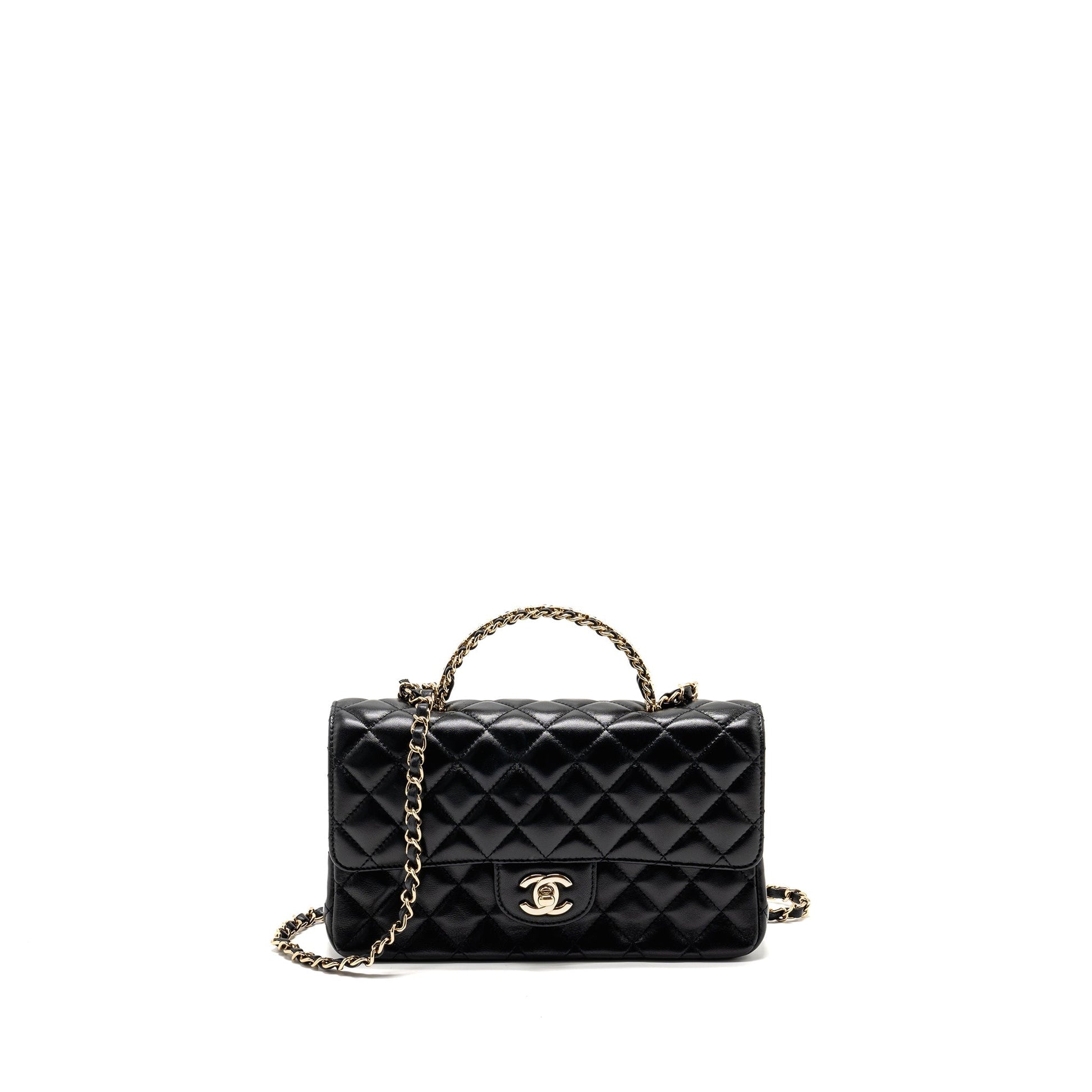 Chanel 23a Crystal Top Handle Flap Shiny Black Shoulder Bag