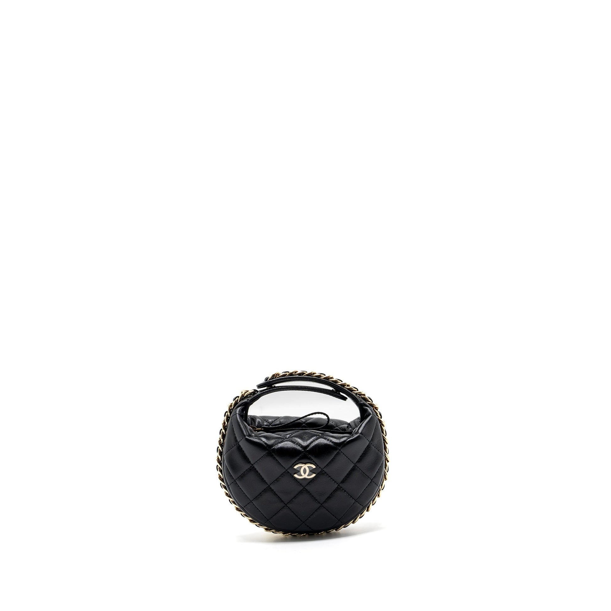 Chanel 23C round lambskin GHW microchip Black Clutch Bag