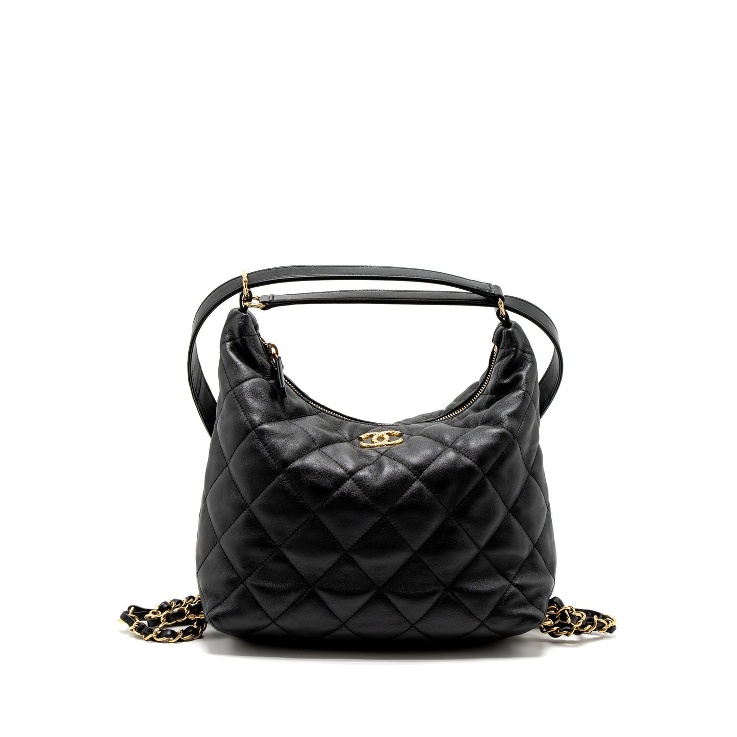 Chanel 22B Hobo Lambskin Brushed GHW Microchip Black Shoulder Bag