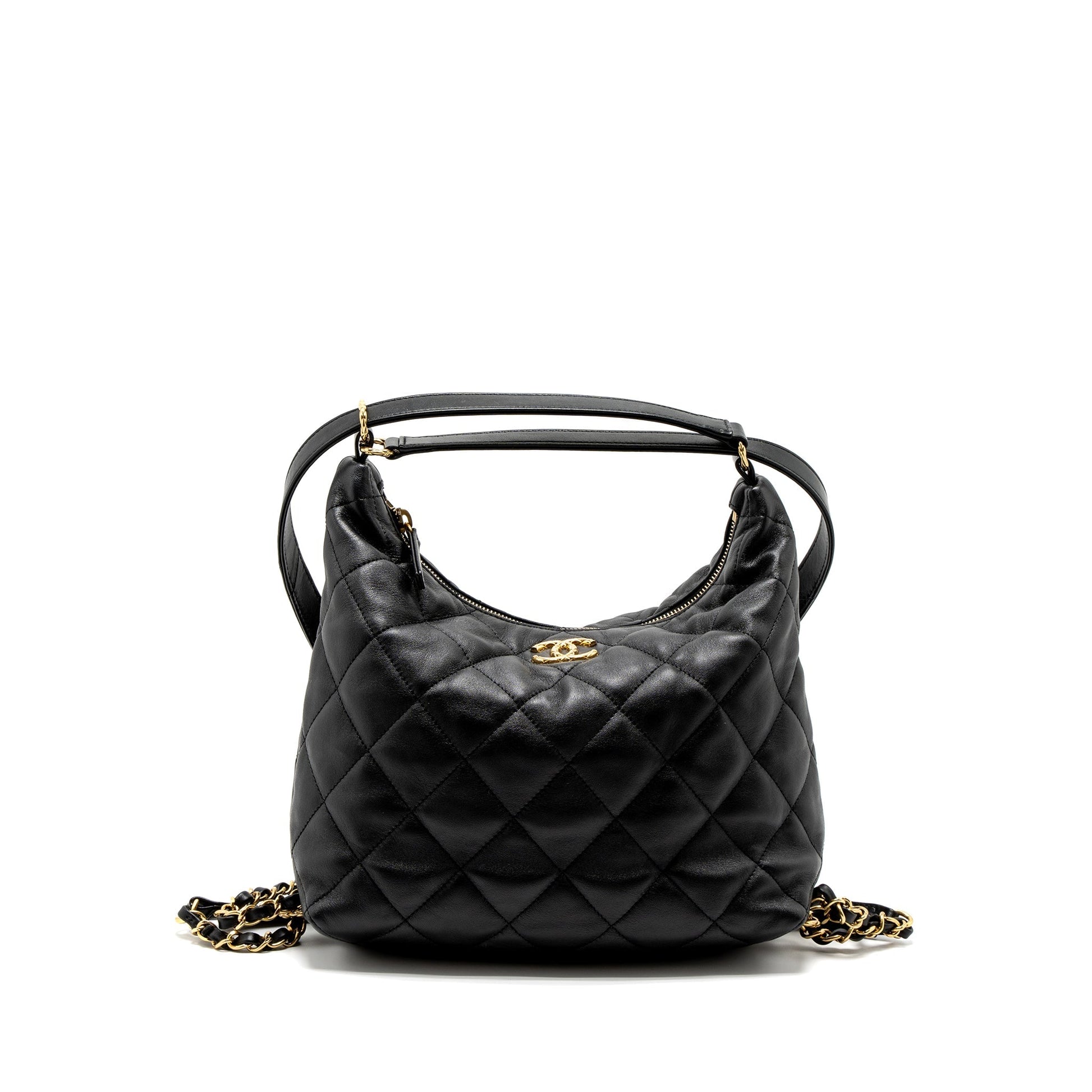 Chanel 22B Hobo Lambskin Brushed GHW Microchip Black Shoulder Bag