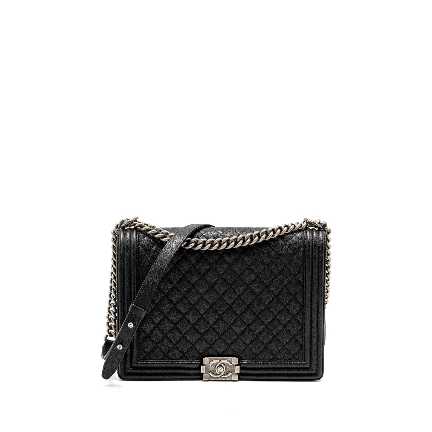 Chanel Maxi Boy Caviar Ruthenium Hardware Black Handbag