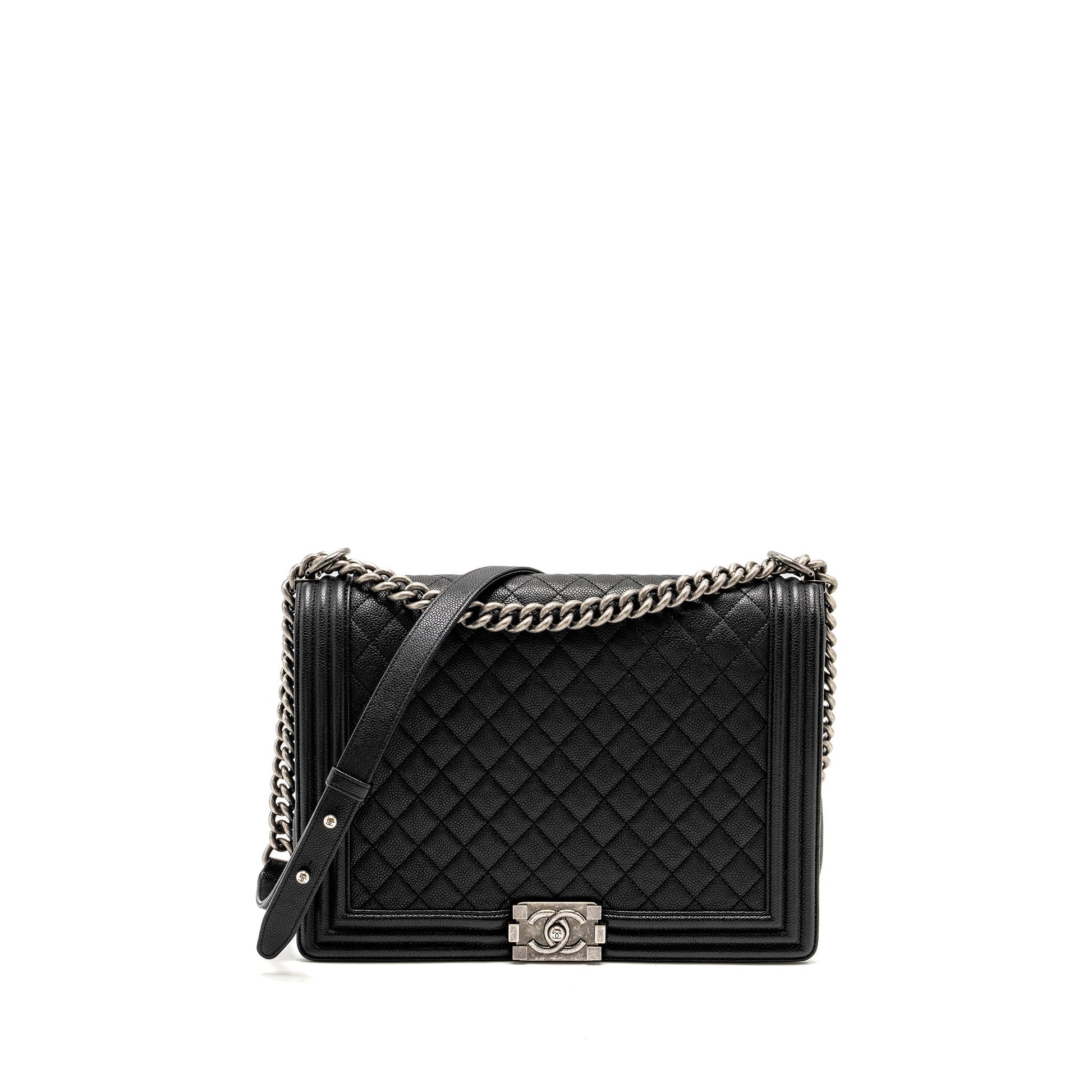 Chanel Maxi Boy Caviar Ruthenium Hardware Black Handbag