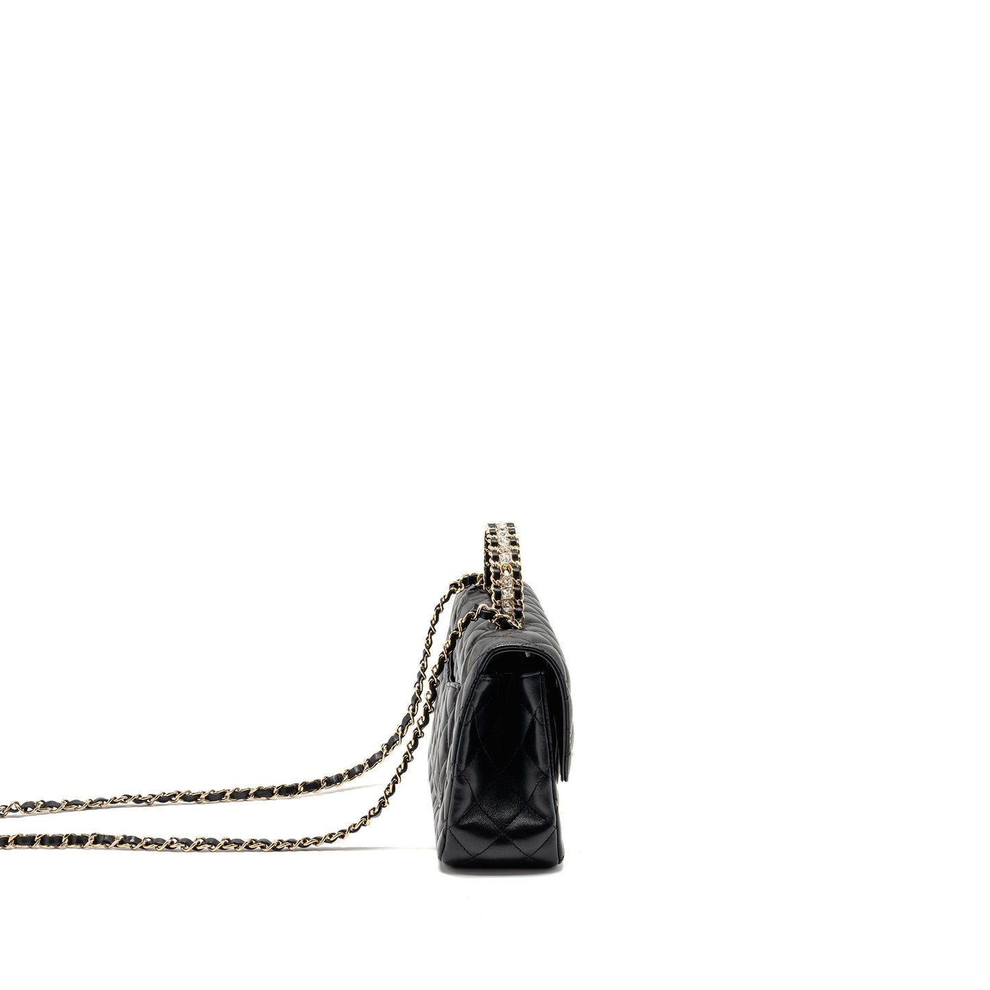 Chanel 23a Crystal Top Handle Flap Shiny Black Shoulder Bag