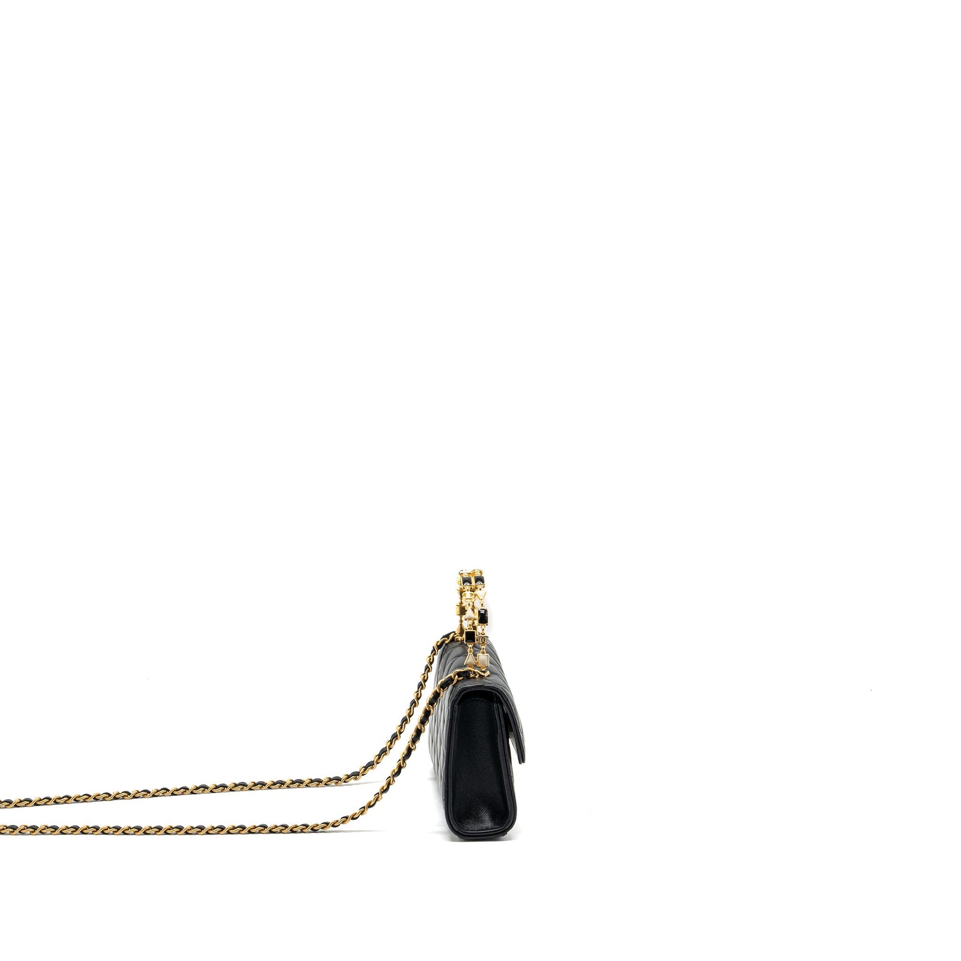 Chanel 22b Enamel Top Handle Flap Lambskin Black Shoulder Bag