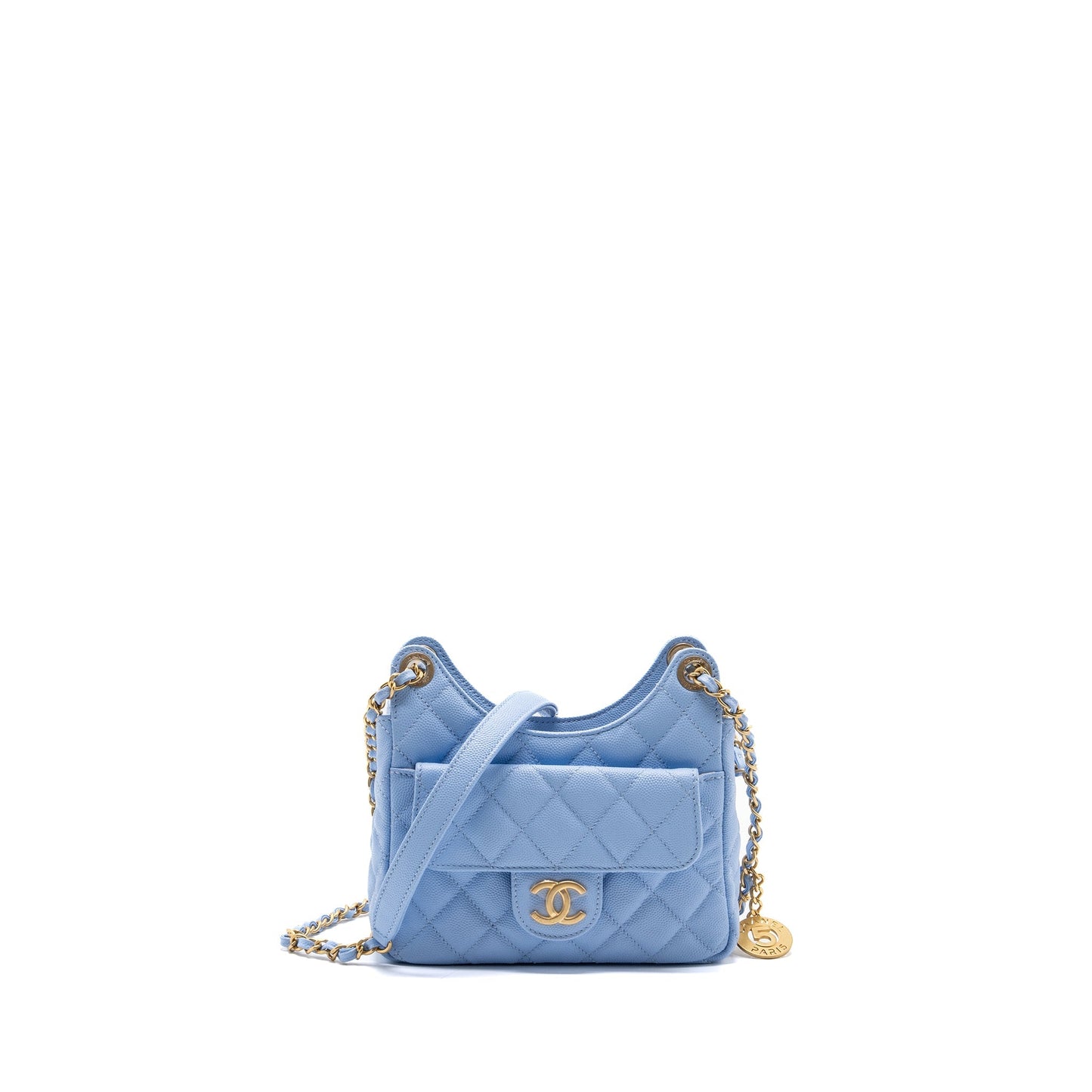 Chanel 23c Hobo Caviar Light GHW Microchip Blue Small Shoulder Bag