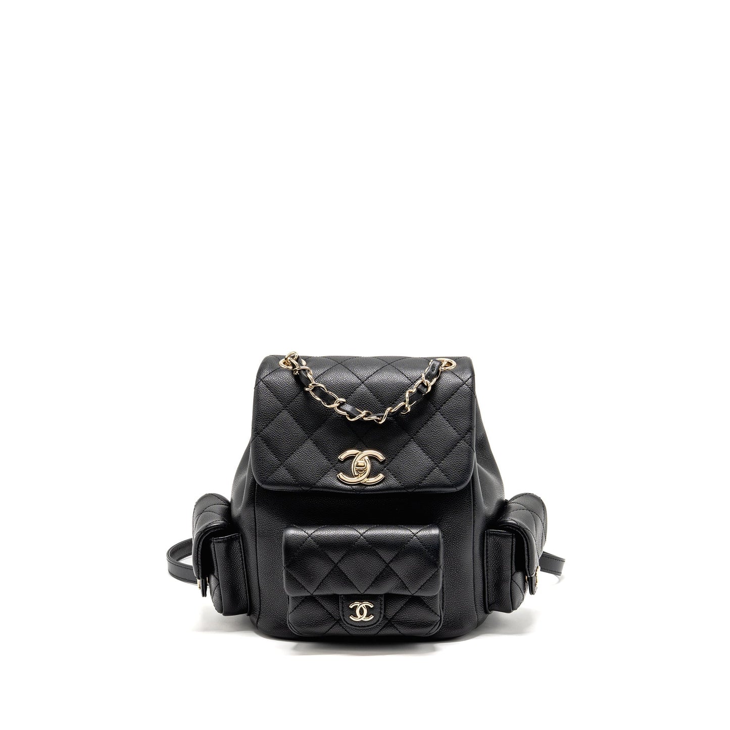 Chanel Triple Pocket Backpack Caviar LGHW microchip Black Black 2
