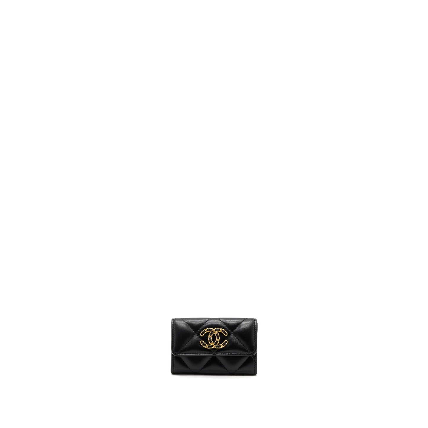 Chanel 19 flap card holder lambskin GHW Black Wallet Case