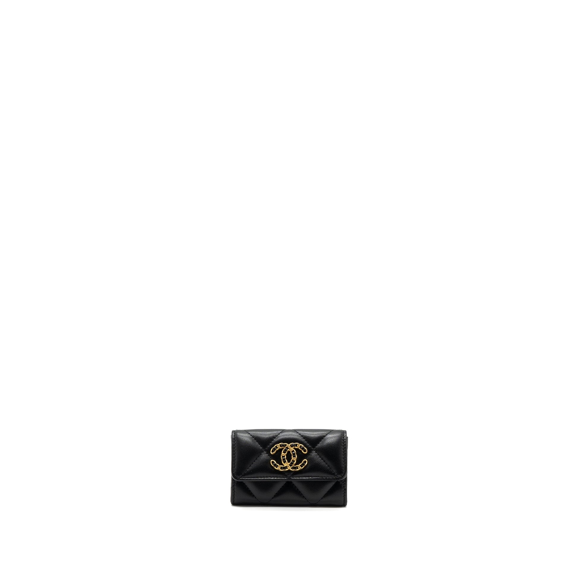 Chanel 19 flap card holder lambskin GHW Black Wallet Case