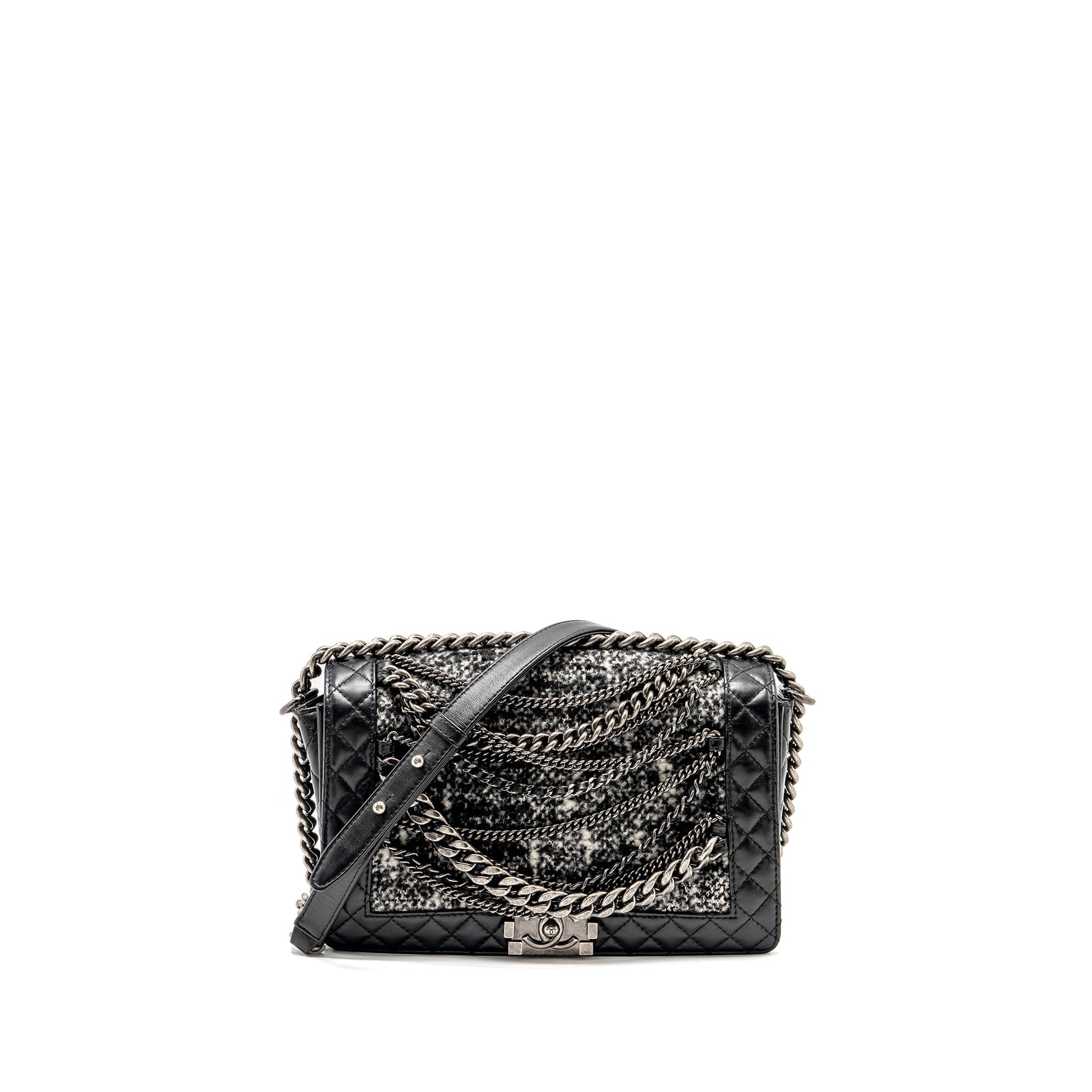 Chanel Multi Boy Calfskin Tweed SHW Black Handbag
