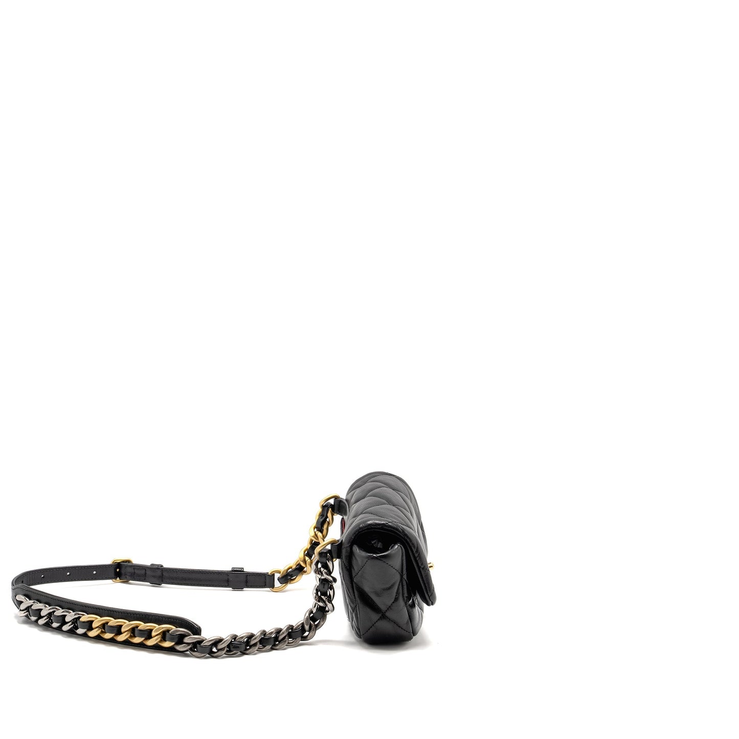 Chanel 19 Quilted Waist Belt Shiny Goatskin Black
