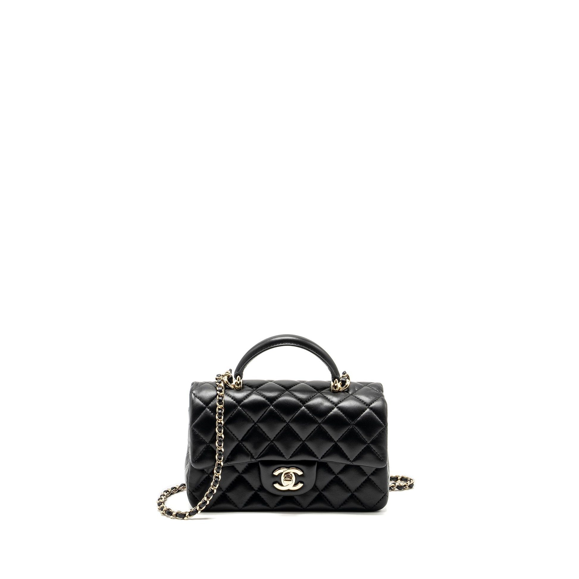 Chanel Top Handle Rectangular Flap Lambskin LGHW Black Shoulder Bag Black Lghw