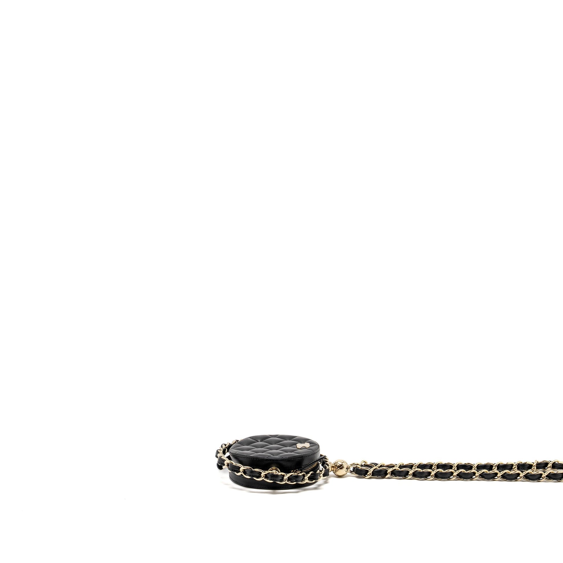 Chanel 22C Round Lambskin GHW Black Clutch Bag