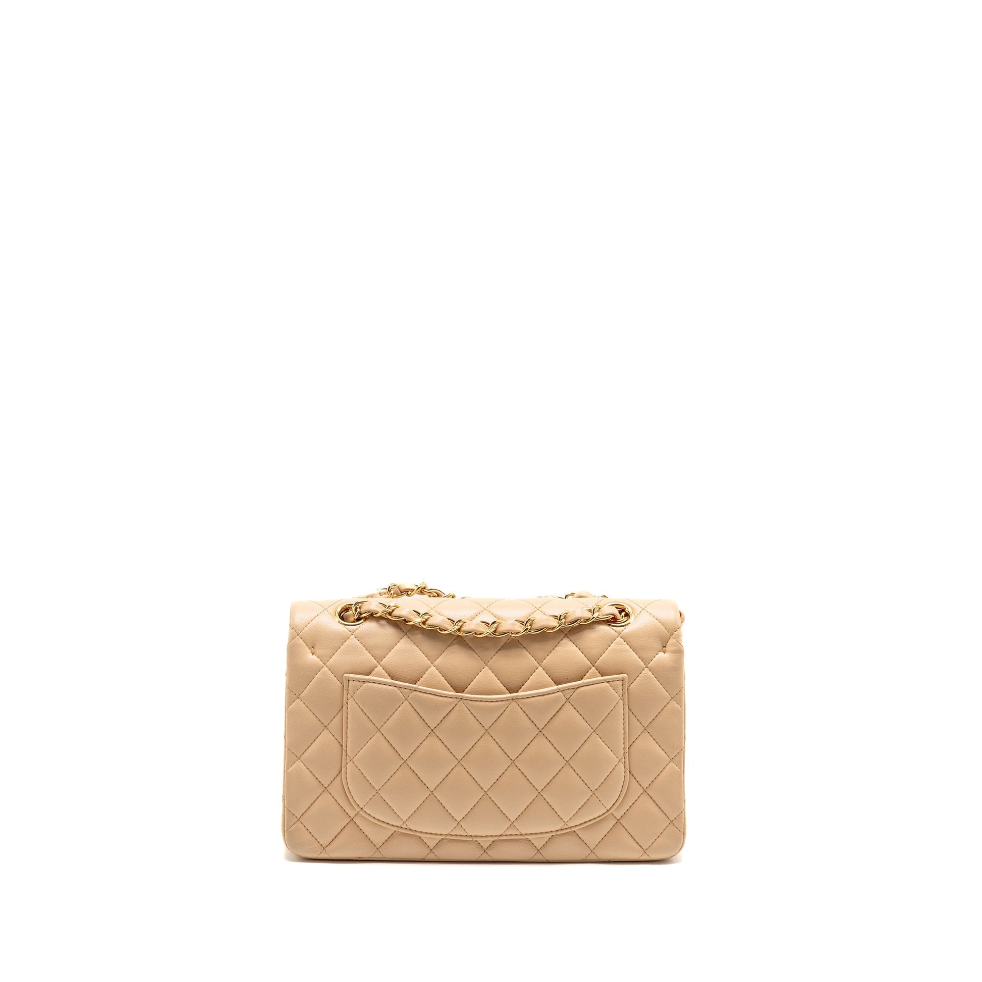 Chanel Classic Double Flap Lambskin GHW Beige Small Shoulder Bag Beige Ghw