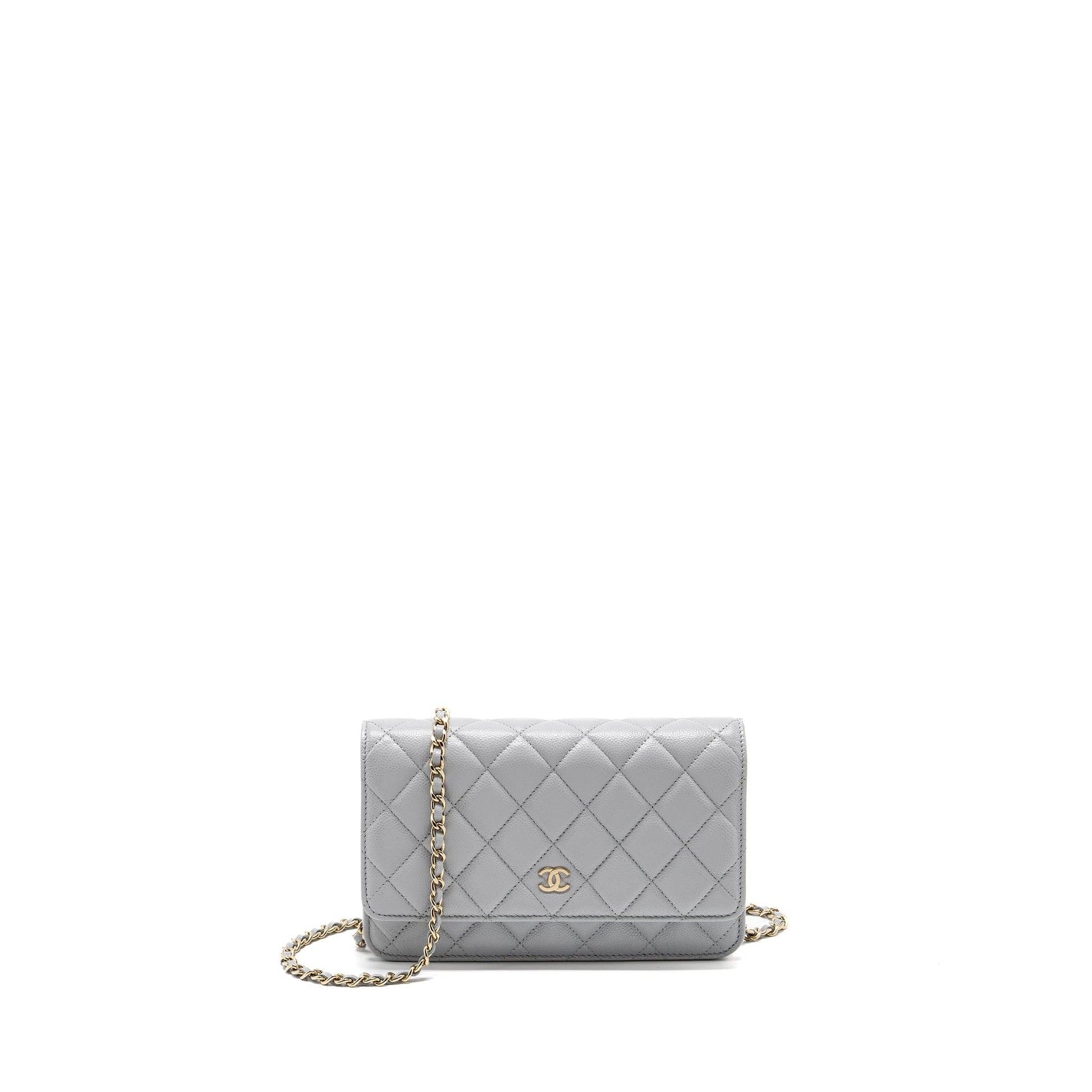 Chanel Classic On Caviar Light LGHW Microchip Grey Wallet Case Lghw Microchip