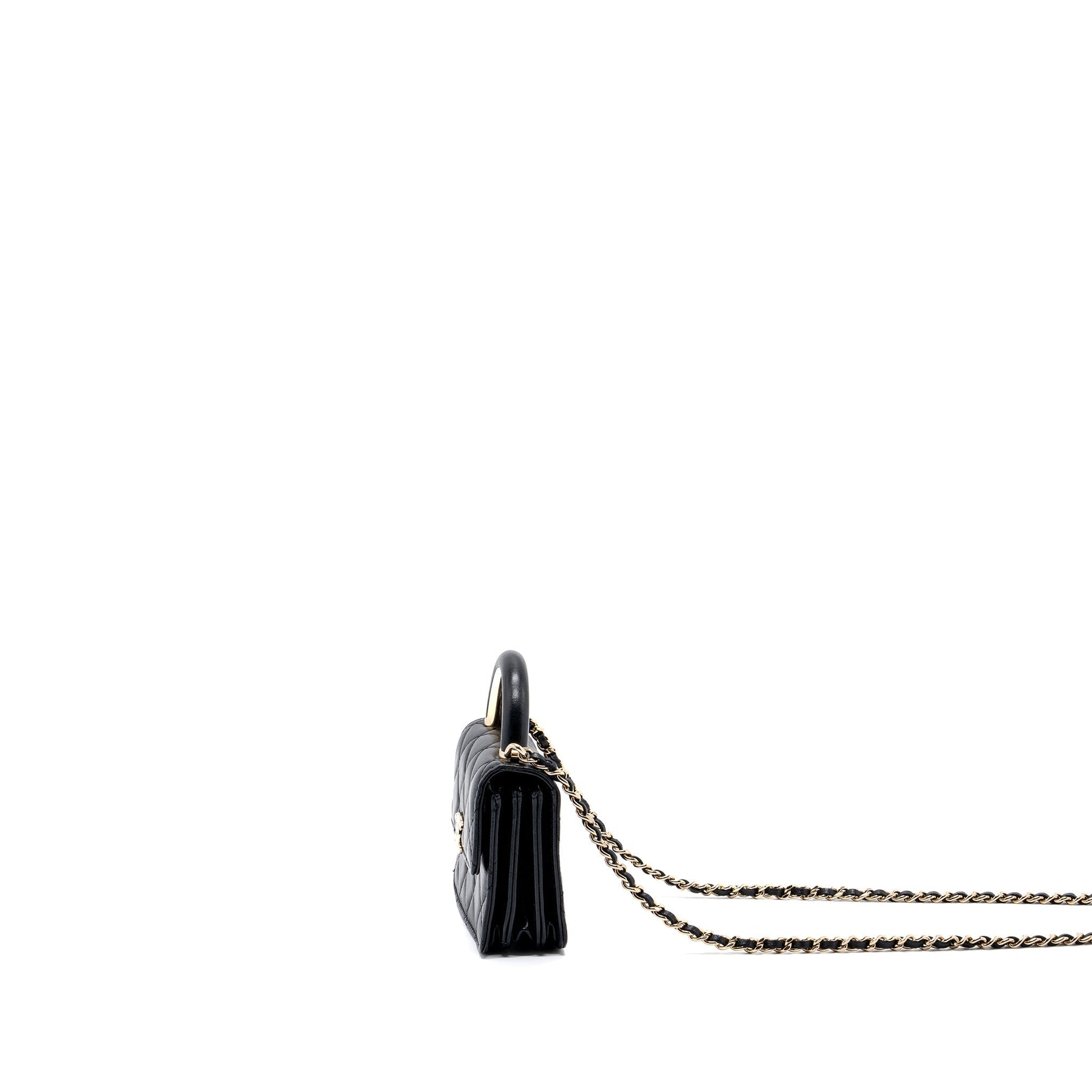 Chanel top handle flap lambskin LGHW microchip Black Shoulder Bag Lghw Microchip