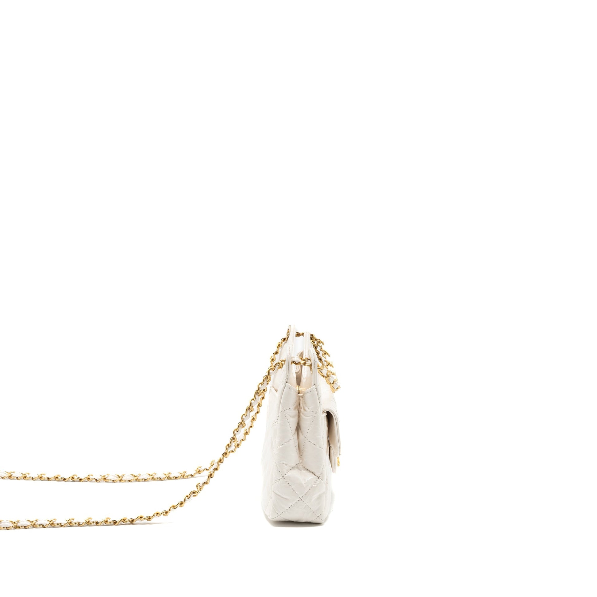 Chanel 23b Hobo Shiny Calfskin Brushed GHW White Small Shoulder Bag
