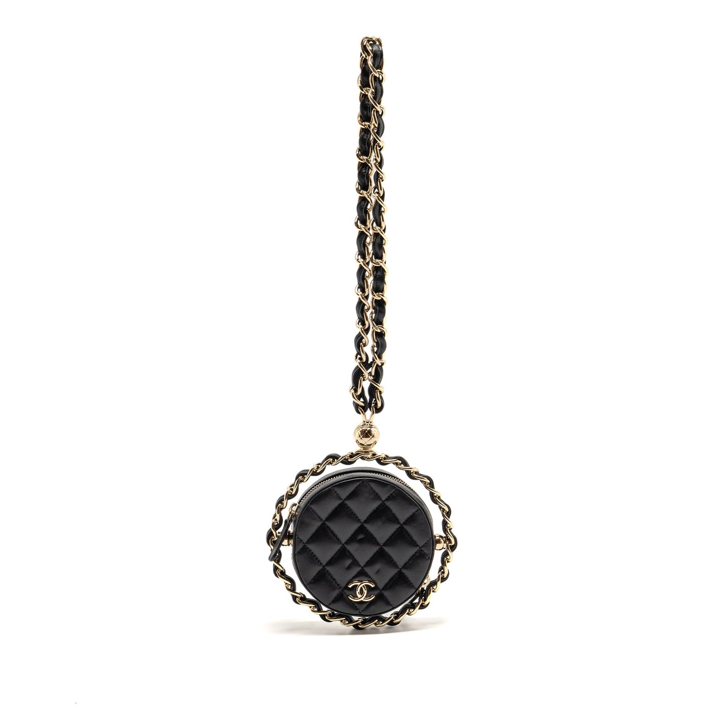 Chanel 22C Round Lambskin LGHW Black Clutch Bag