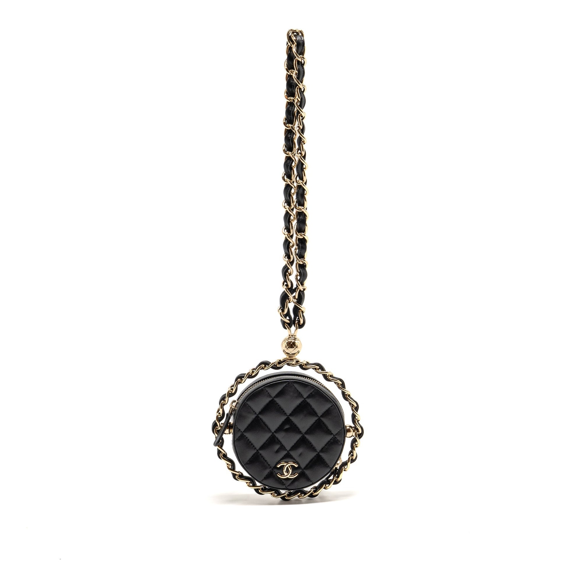 Chanel 22C Round Lambskin LGHW Black Clutch Bag