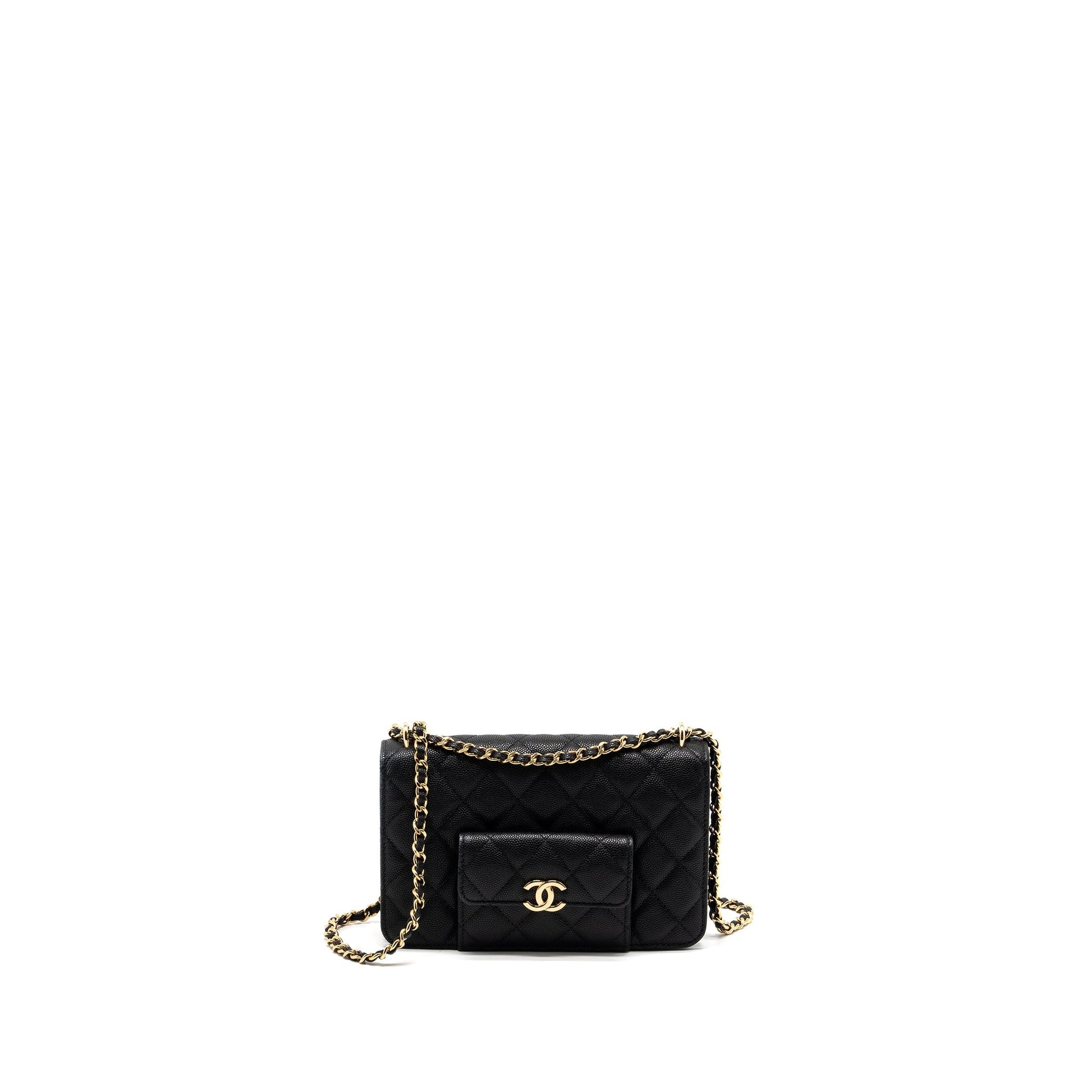 Chanel on Pocket Caviar GHW Microchip Black Wallet Case