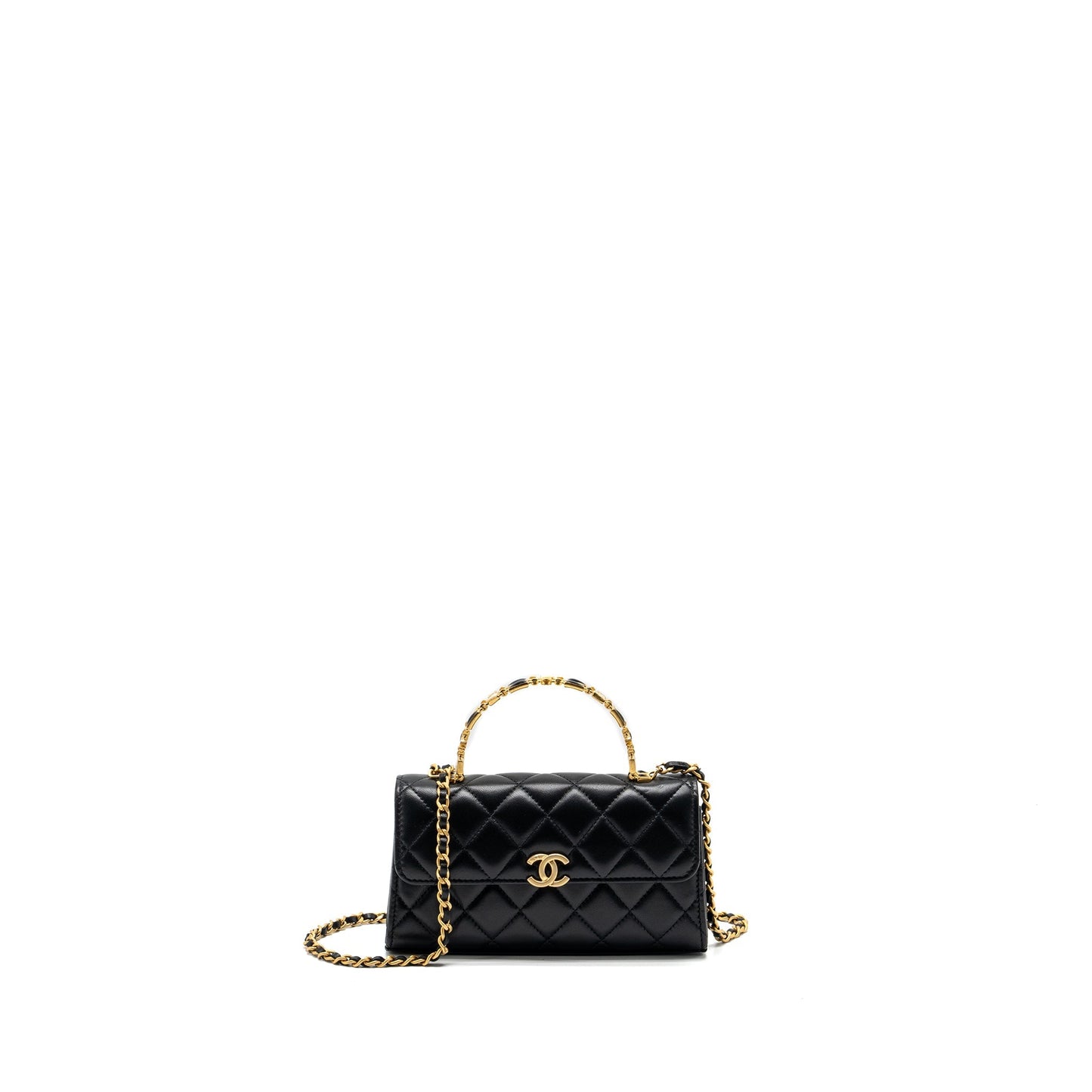 Chanel 22b Enamel Top Handle Flap Lambskin Black Shoulder Bag