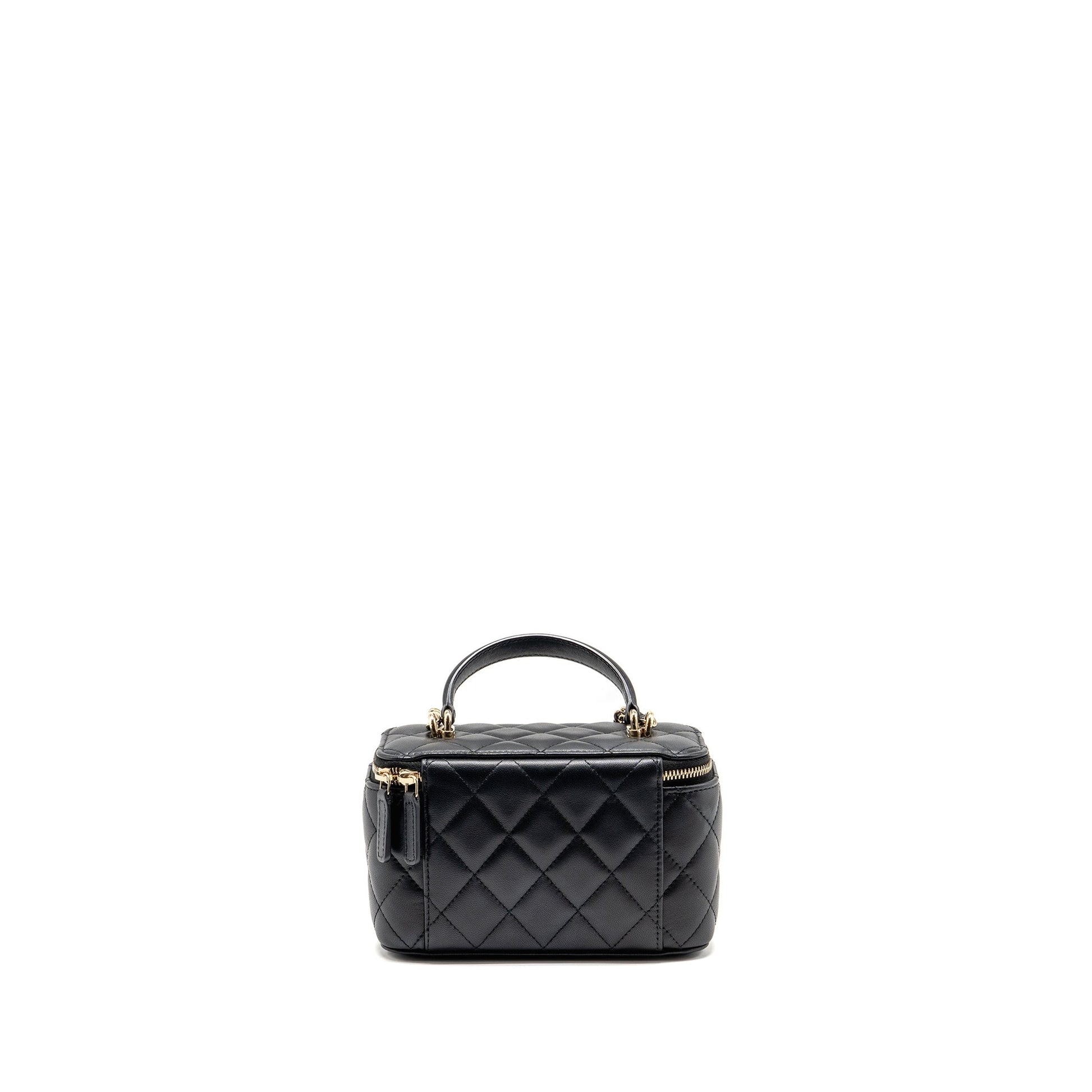Chanel Top Handle Long Vanity Lambskin LGHW Black Handbag 10