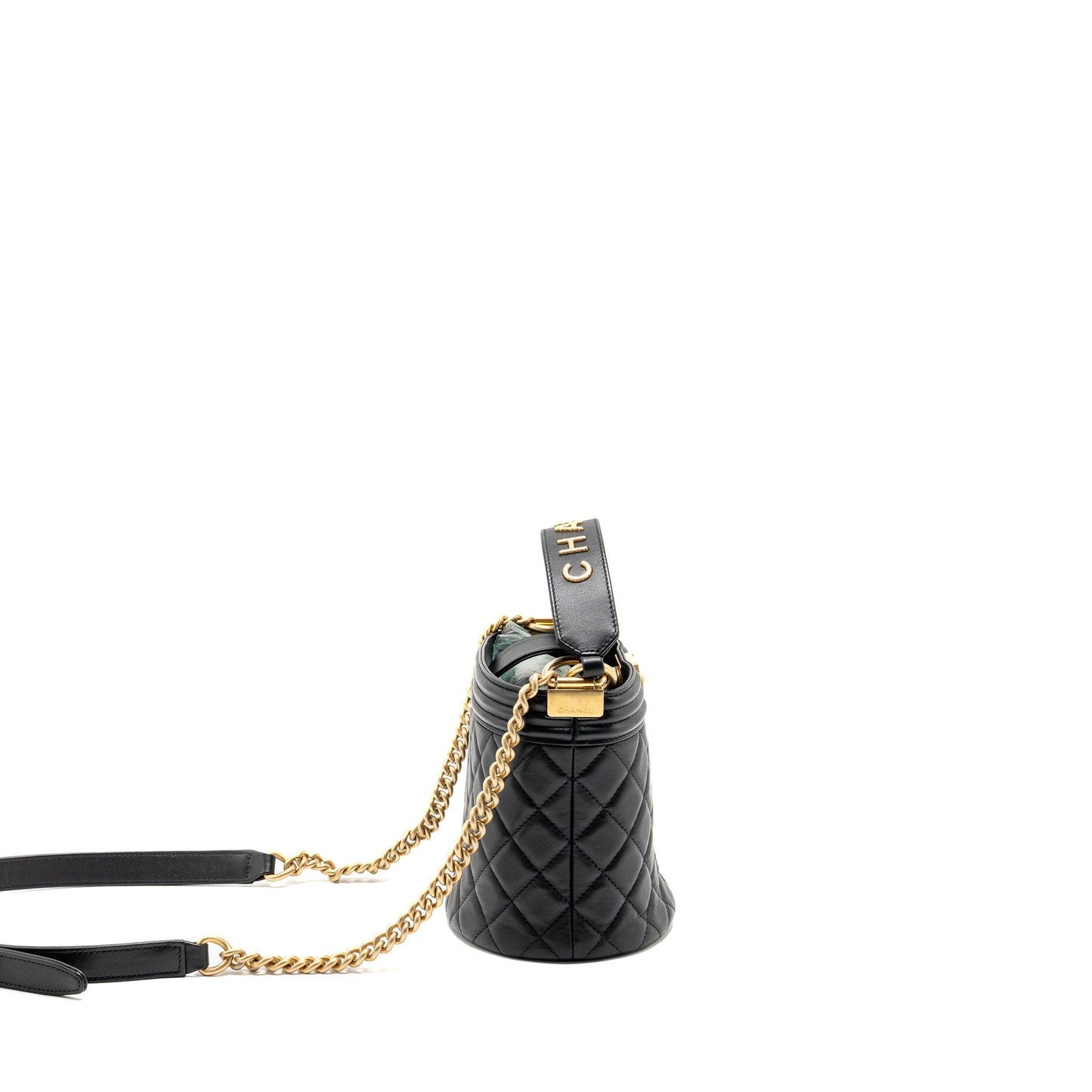 Chanel Top Handle Boy Bucket Lambskin GHW Black Bucket Bag