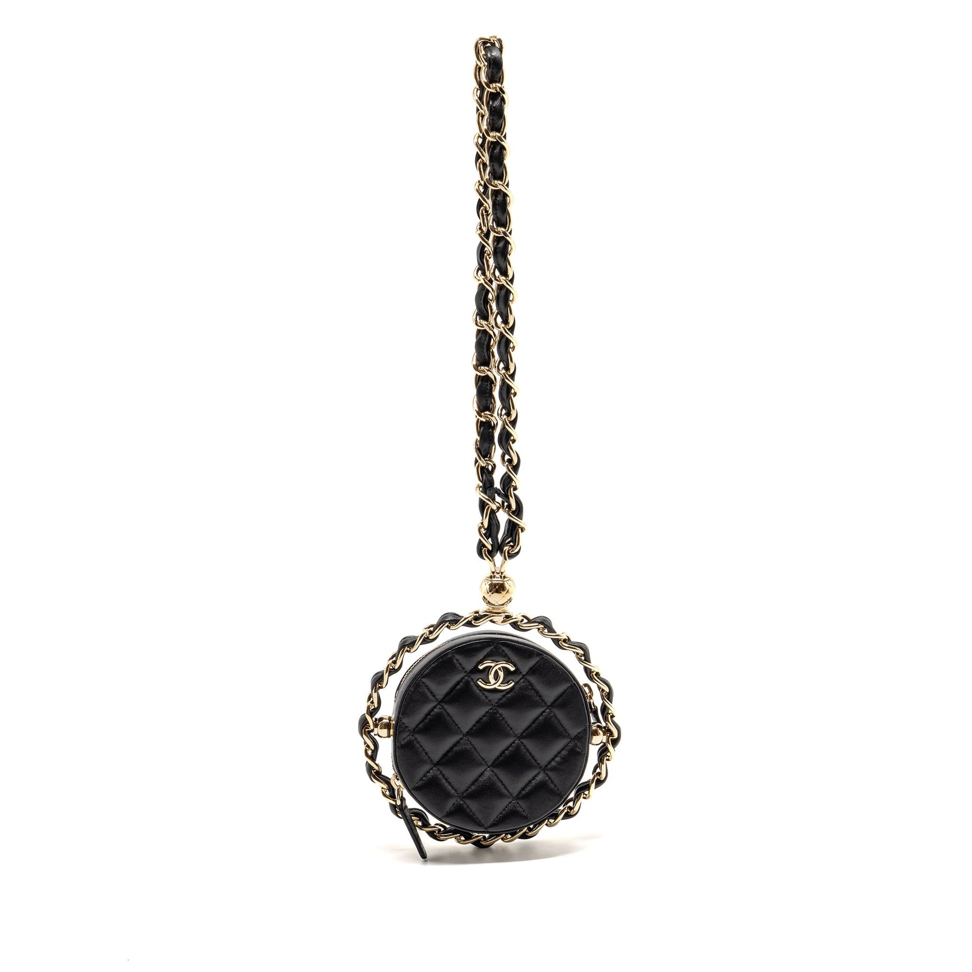Chanel 22C Round Lambskin LGHW Black Clutch Bag
