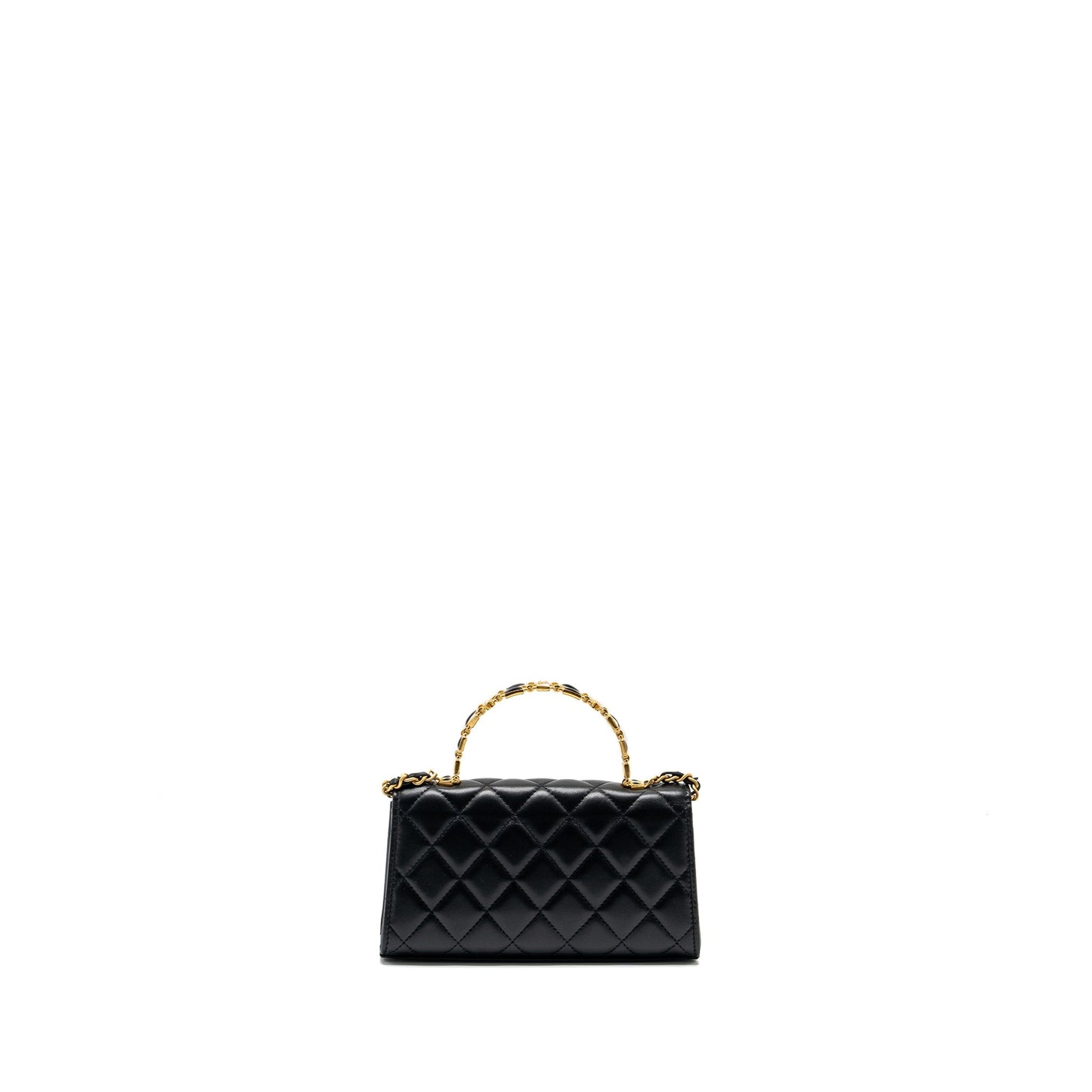 Chanel 22b Enamel Top Handle Flap Lambskin Black Shoulder Bag