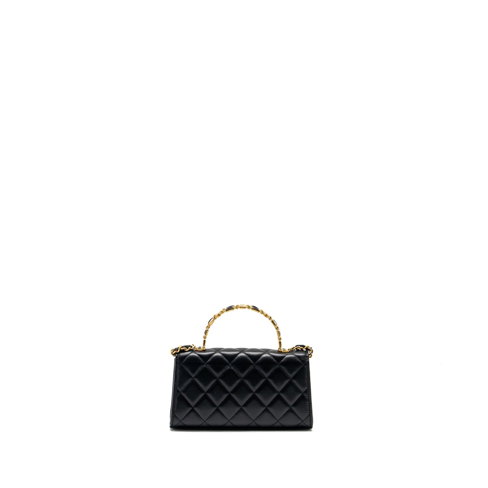 Chanel 22b Enamel Top Handle Flap Lambskin Black Shoulder Bag