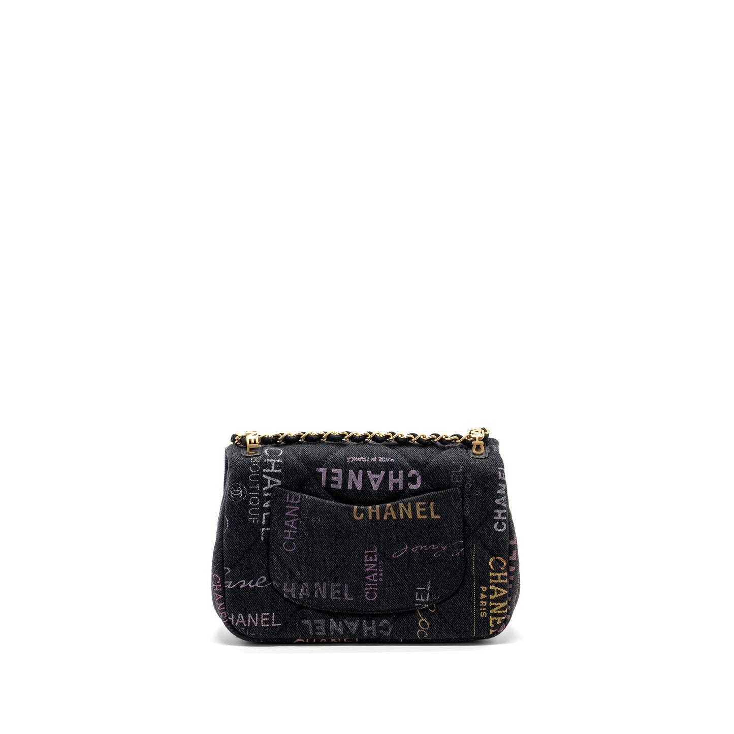 Chanel Denim Flap Brushed GHW Microchip Black Shoulder Bag