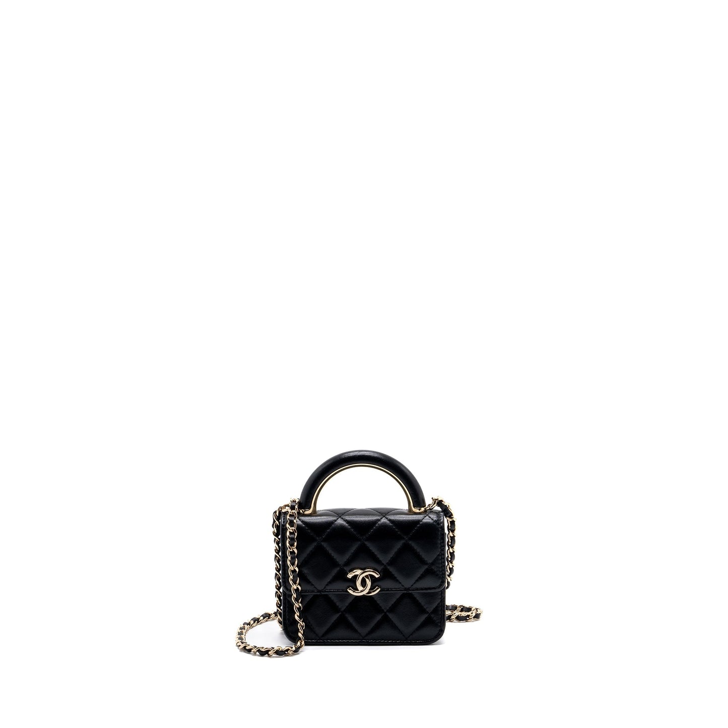 Chanel top handle flap lambskin LGHW microchip Black Shoulder Bag Lghw Microchip