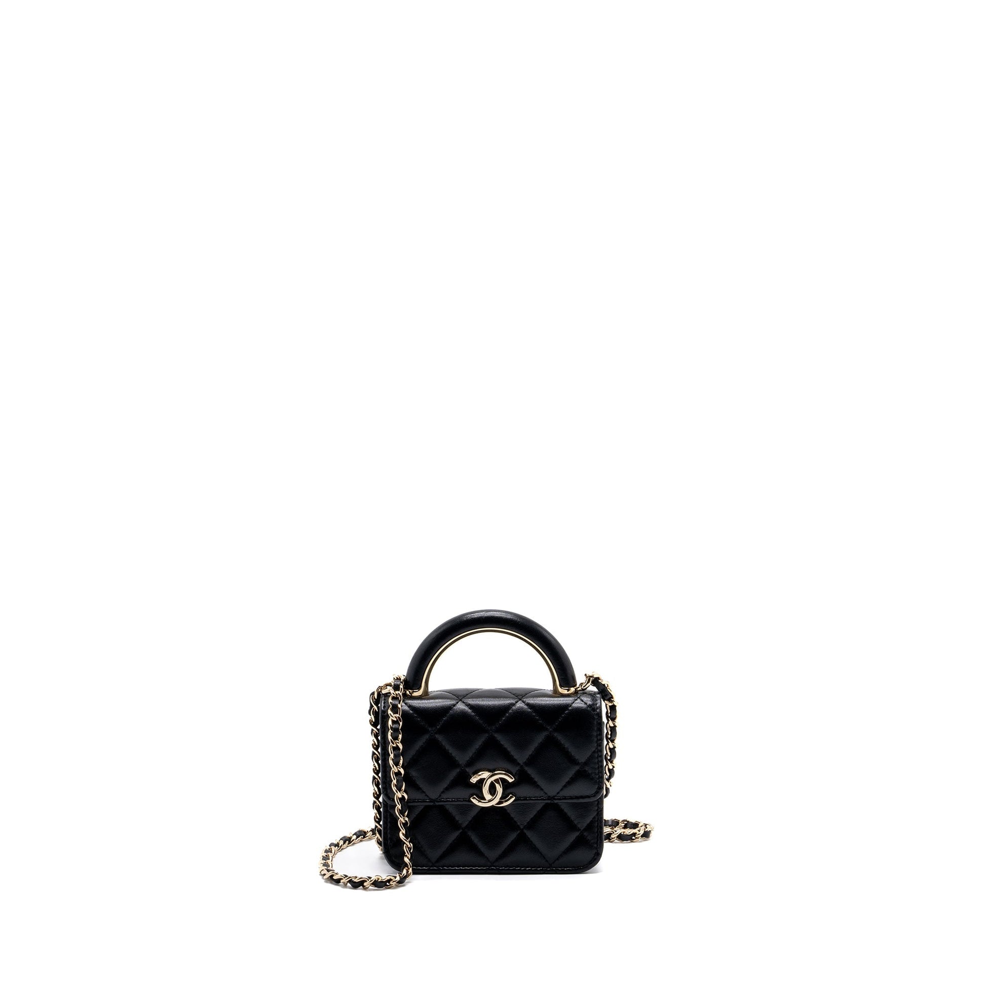 Chanel top handle flap lambskin LGHW microchip Black Shoulder Bag Lghw Microchip