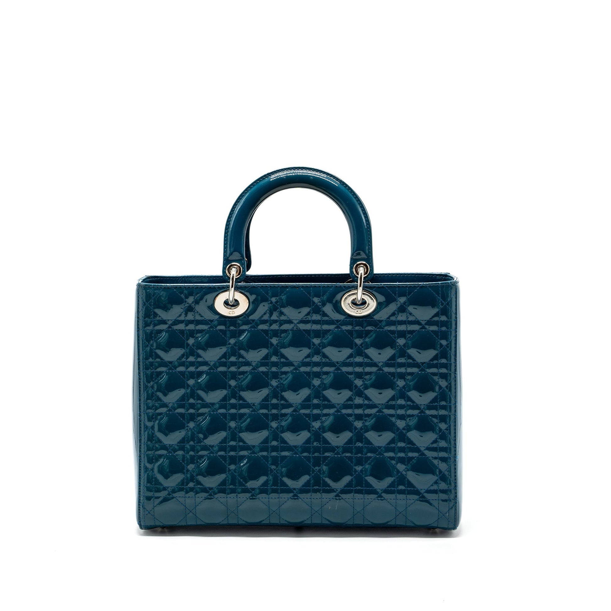 Dior Lady Patent Handbag Blue Large Travel Bag
