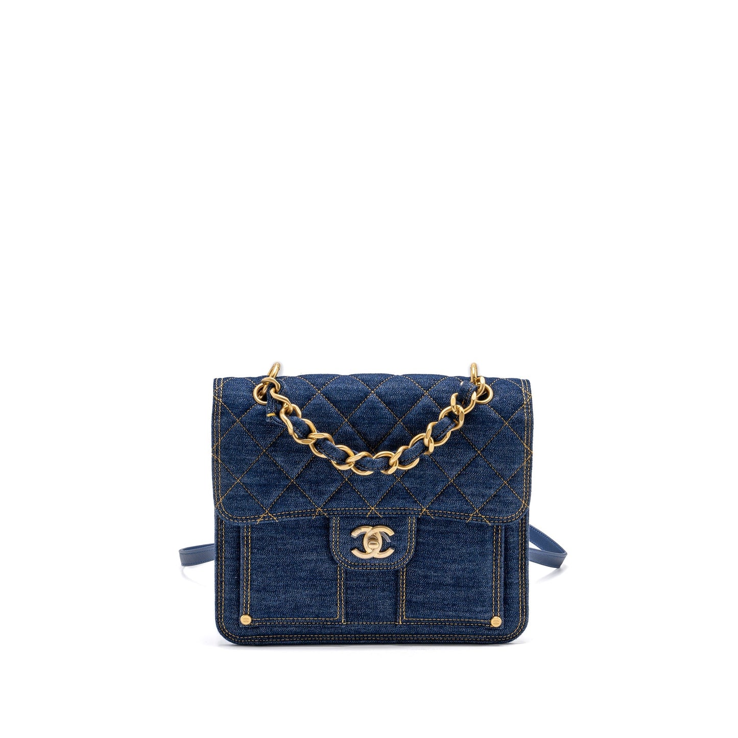 Chanel 23S flap backpack denim GHW microchip Blue