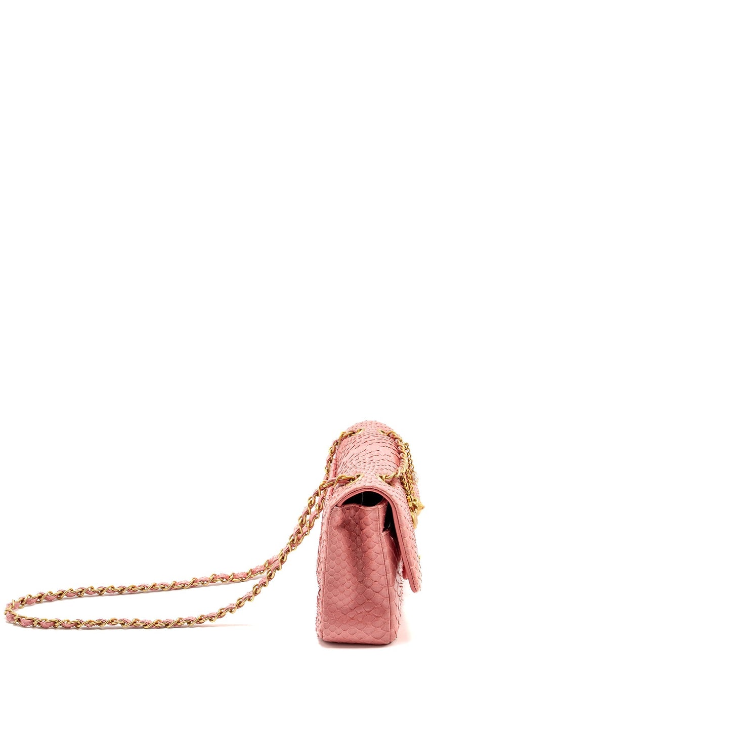 Chanel Flap Detailed Charms Python GHW Pink Key Chain