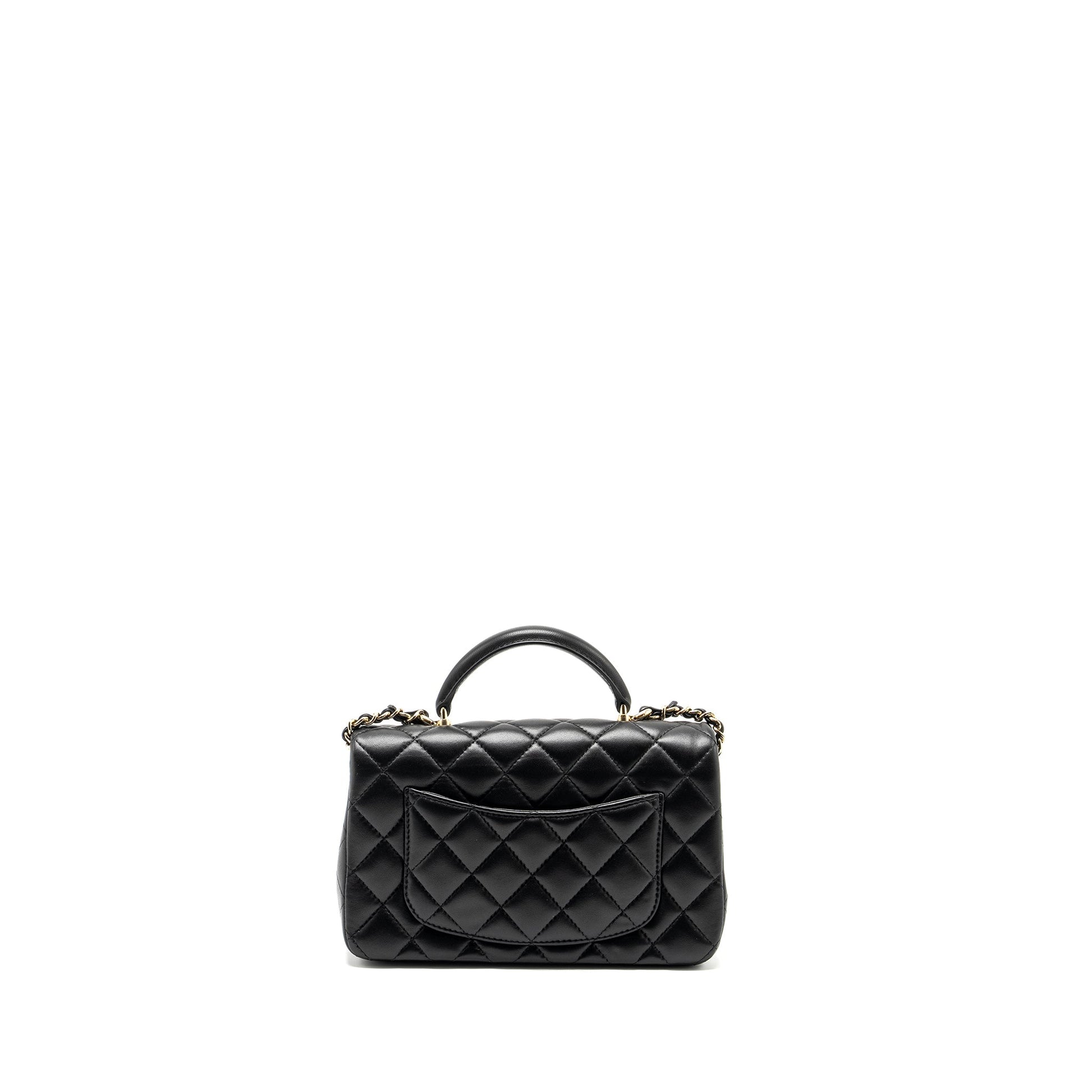 Chanel Top Handle Rectangular Flap Lambskin LGHW Black Shoulder Bag Black Lghw