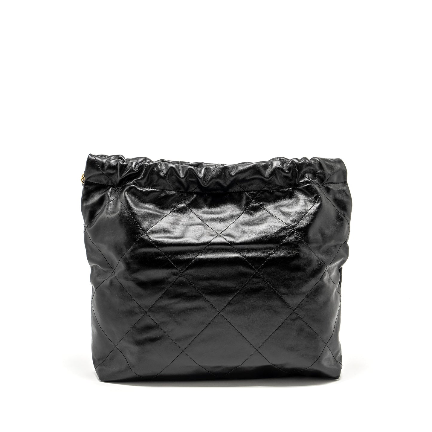 Chanel 22 Letter Shiny Calfskin GHW Microchip Black Gold Handbag