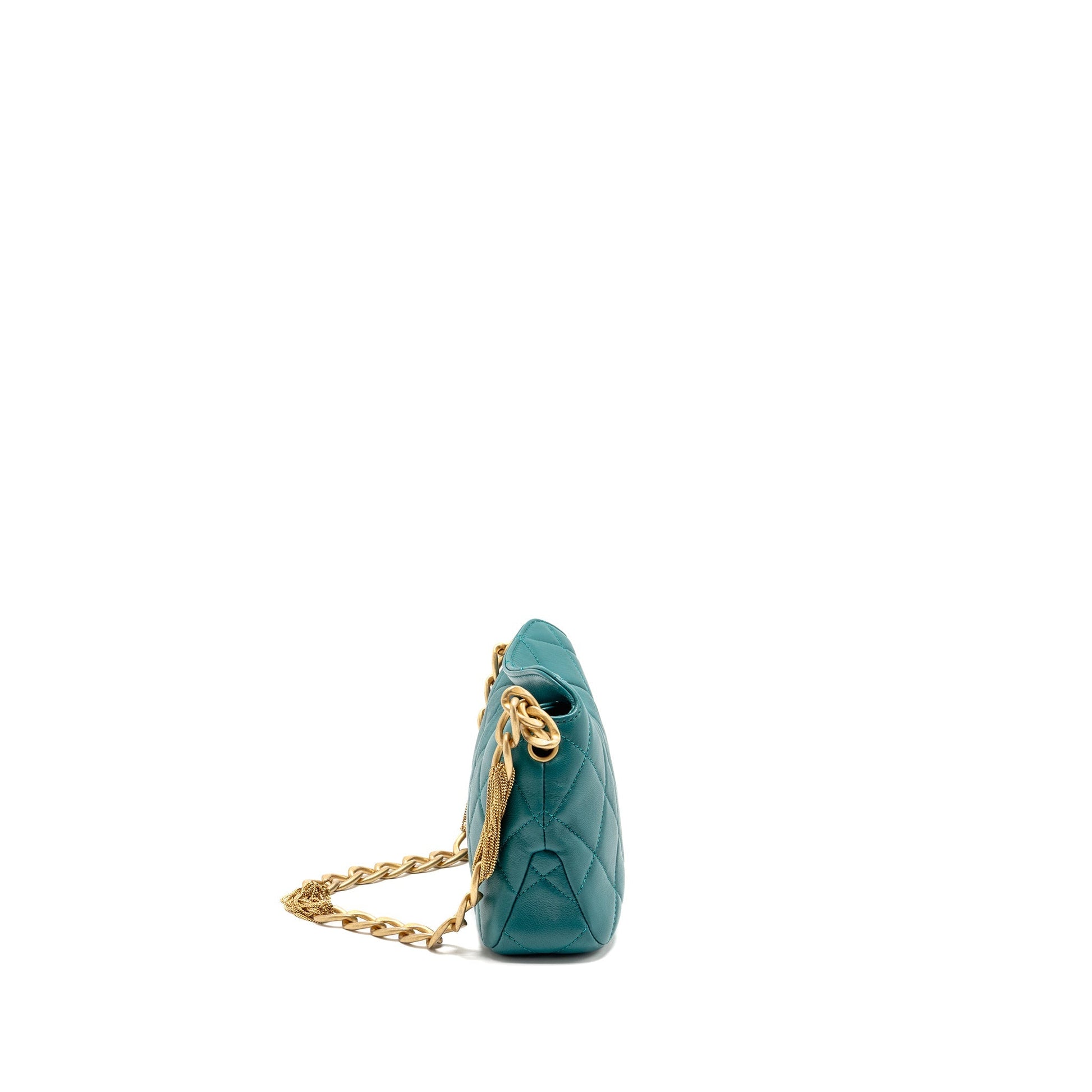 Chanel 23A CC Hobo Detailed Lambskin Dark Green Small Shoulder Bag