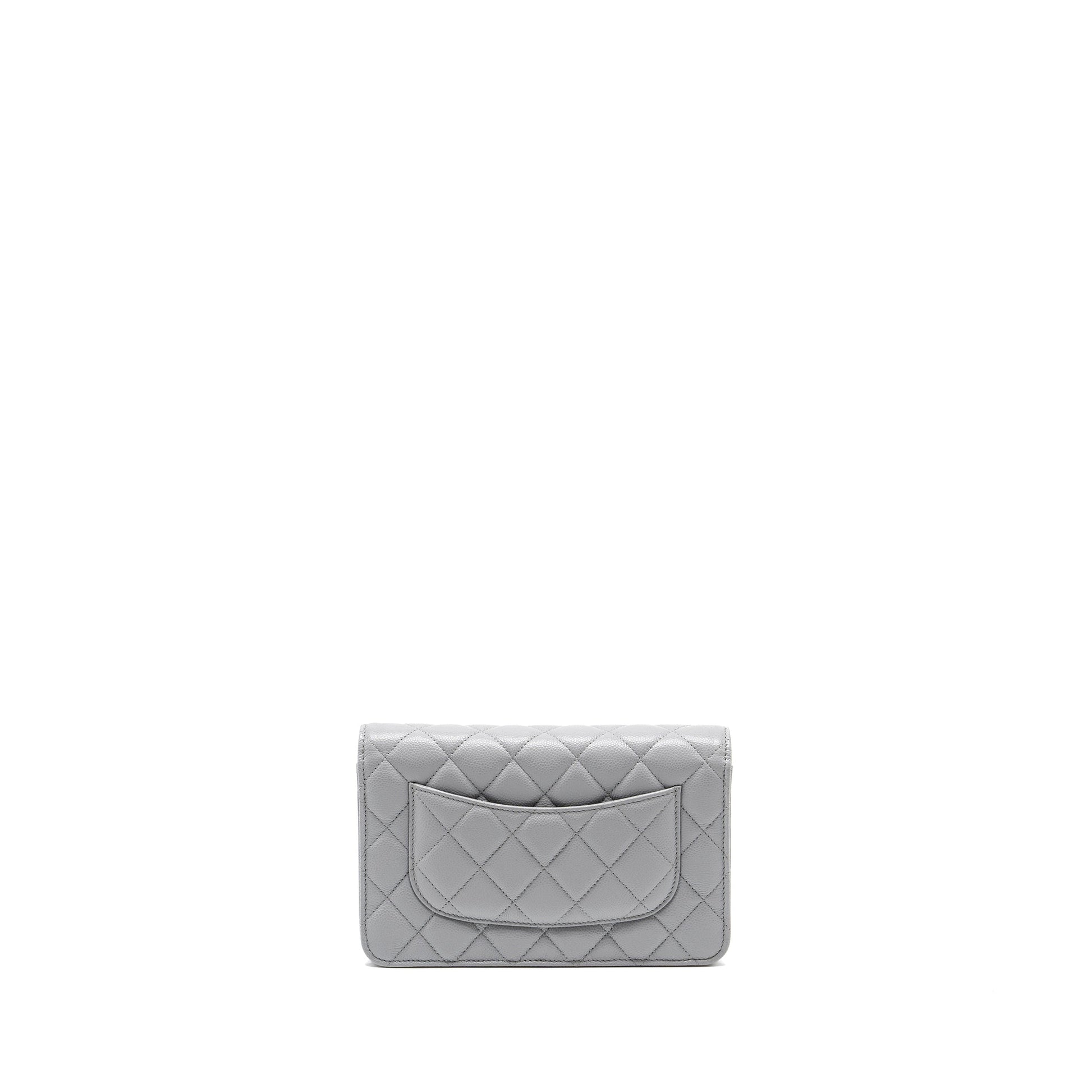 Chanel Classic On Caviar Light LGHW Microchip Grey Wallet Case Lghw Microchip
