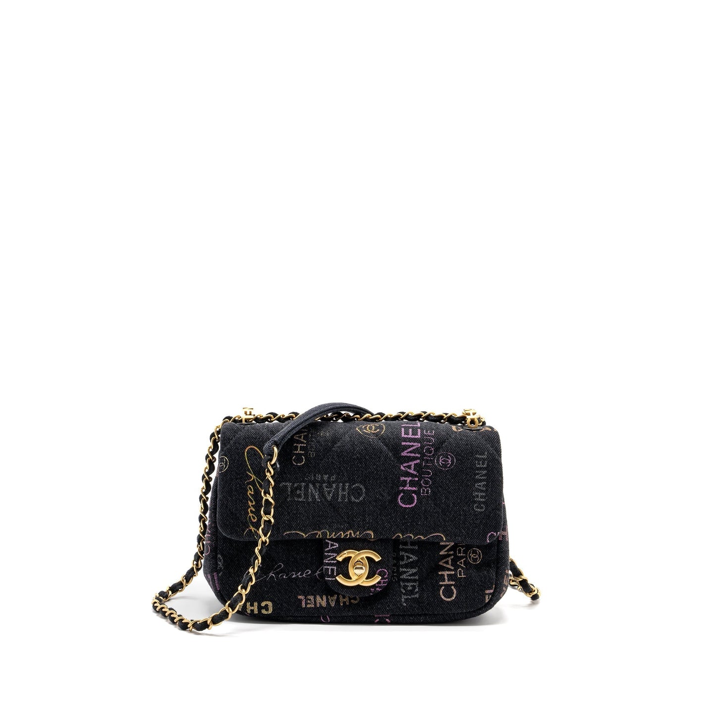 Chanel Denim Flap Brushed GHW Microchip Black Shoulder Bag