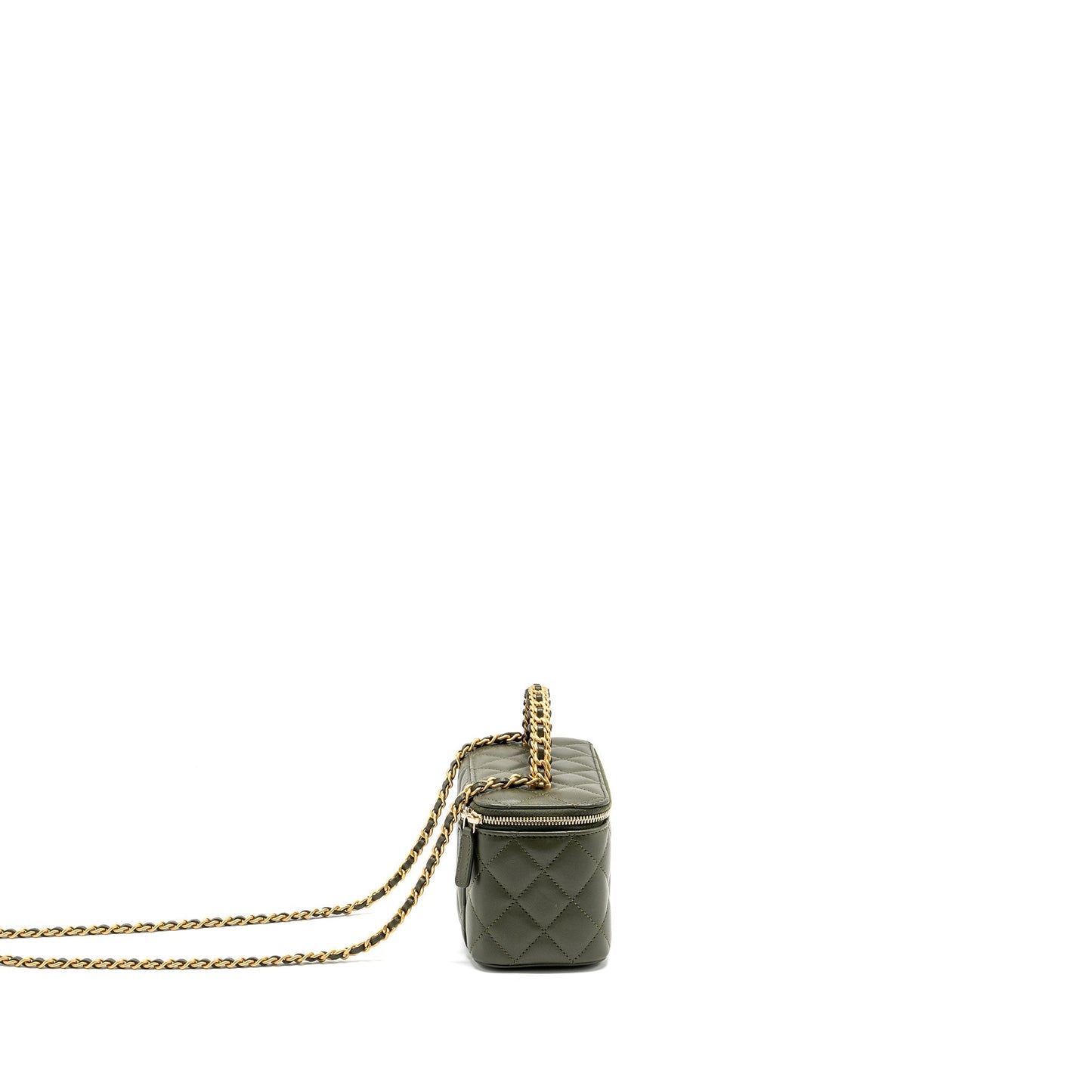 Chanel Detail Top Handle Long Vanity Lambskin Green Handbag