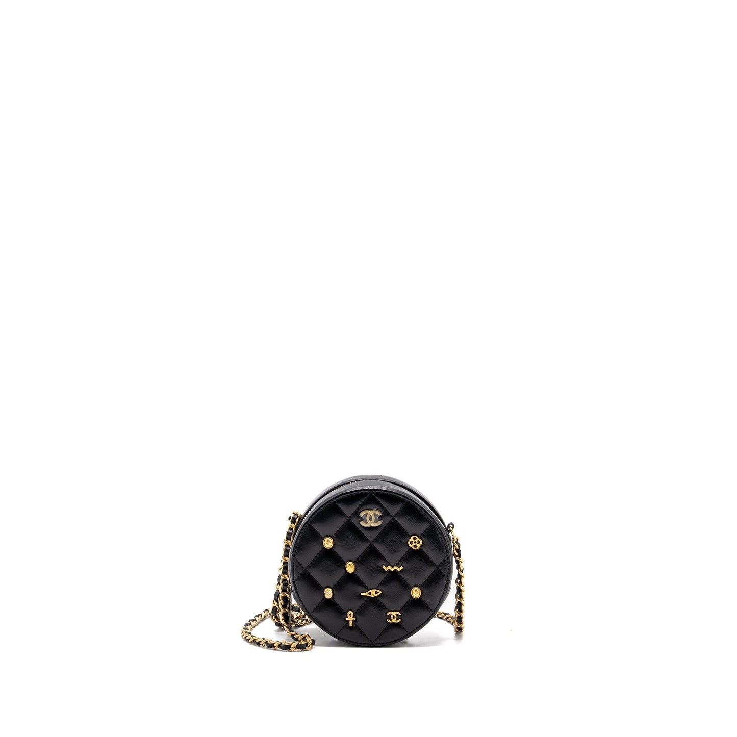 Chanel Limited Edition Charm Round Lambskin GHW Black Key Chain
