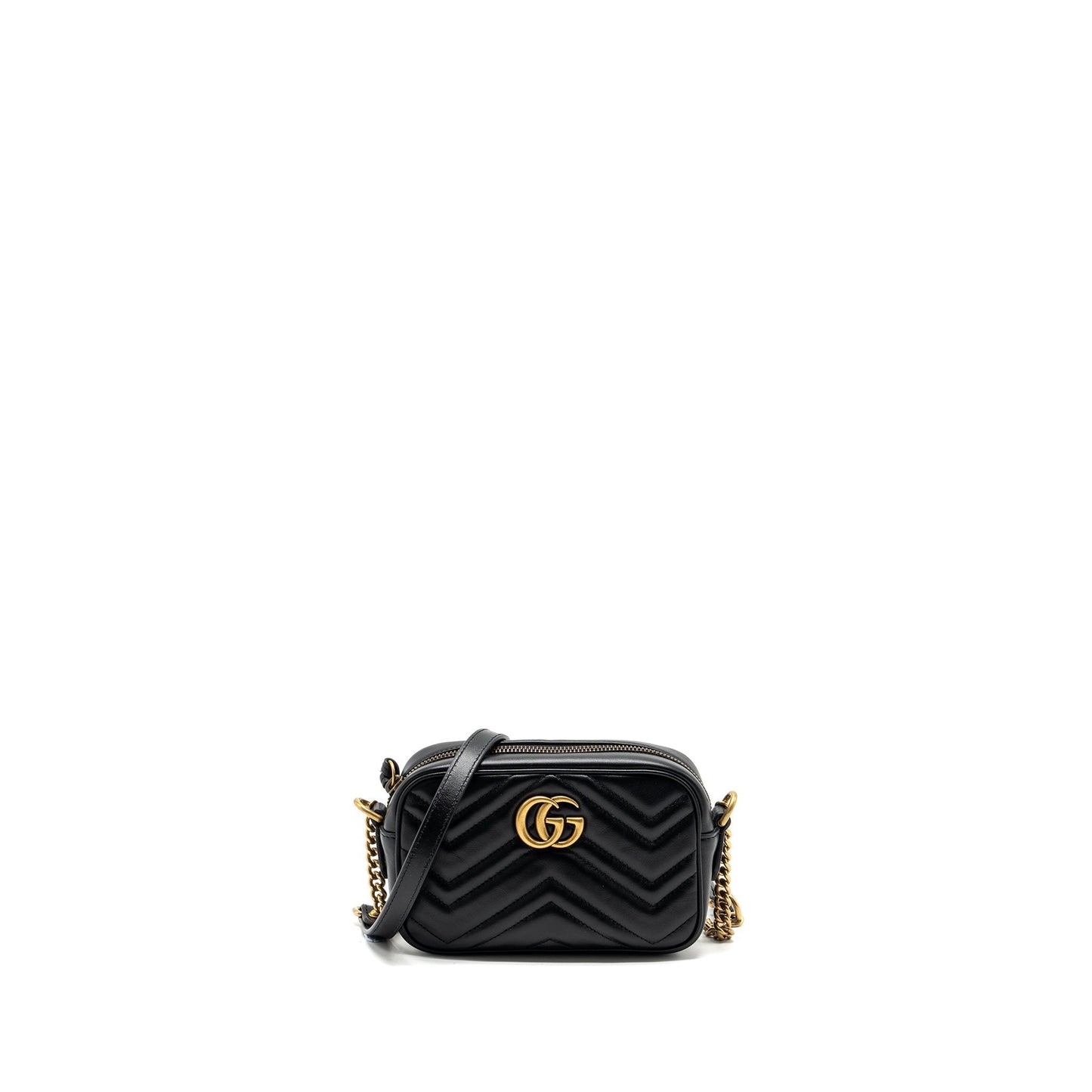 Gucci Marmont Camera Bag Calfskin Matelasse Black Travel Bag