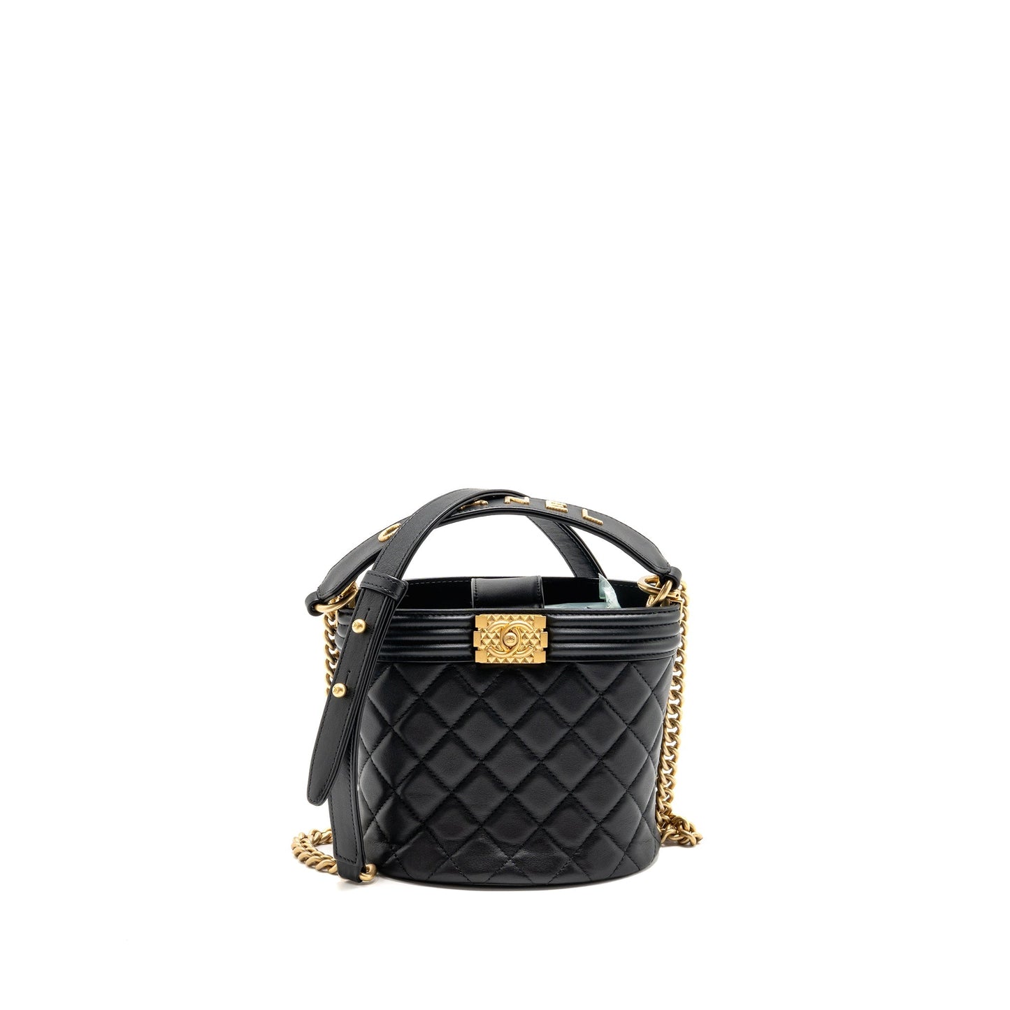 Chanel Top Handle Boy Bucket Lambskin GHW Black Bucket Bag