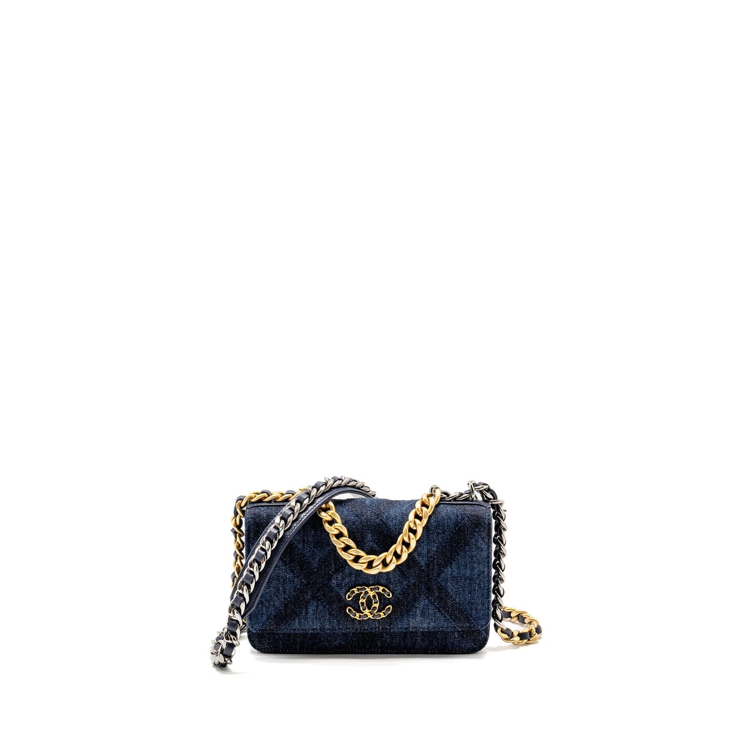 Chanel 19 on Denim Hardware Microchip Multicolour Blue Wallet Case