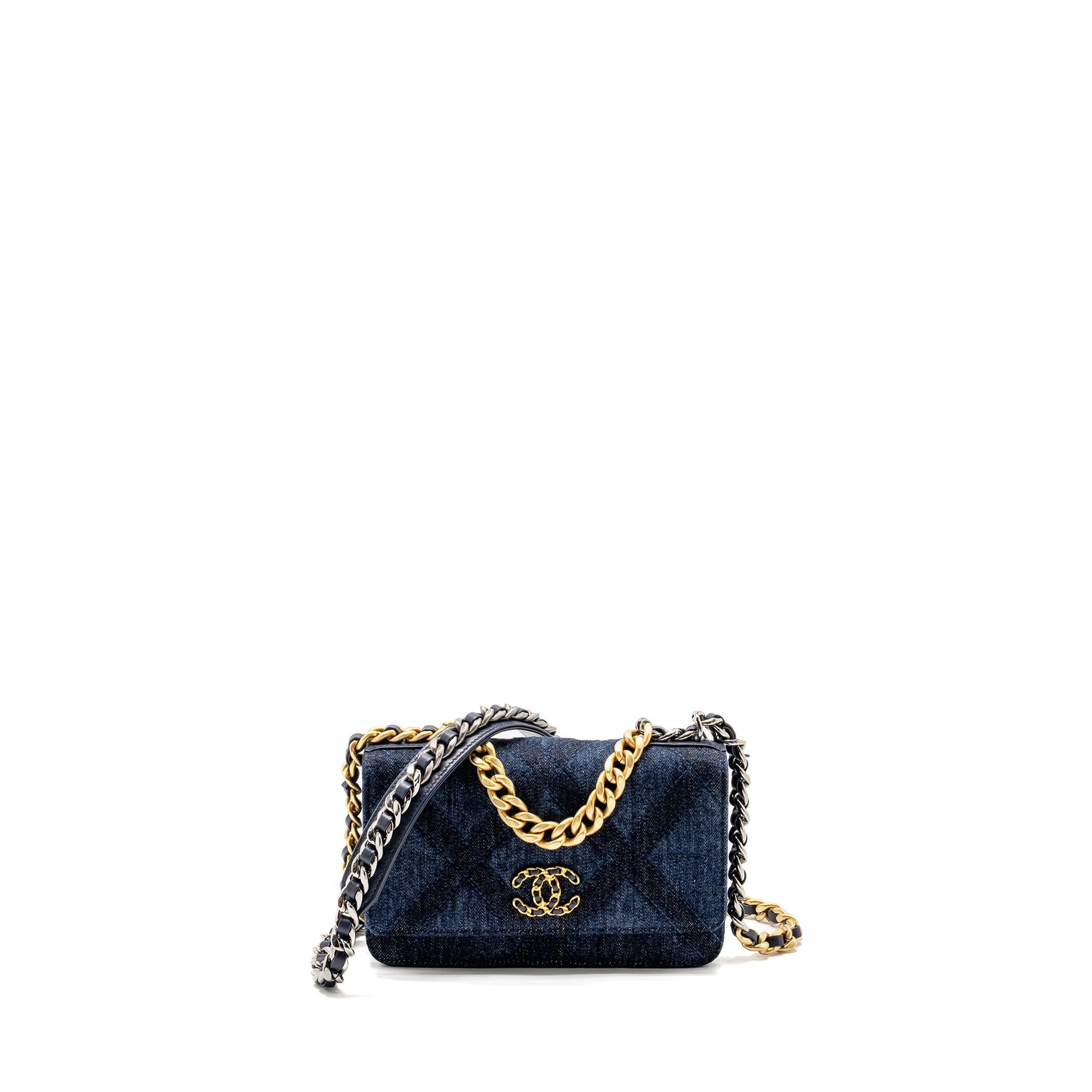 Chanel 19 on Denim Hardware Microchip Multicolour Blue Wallet Case