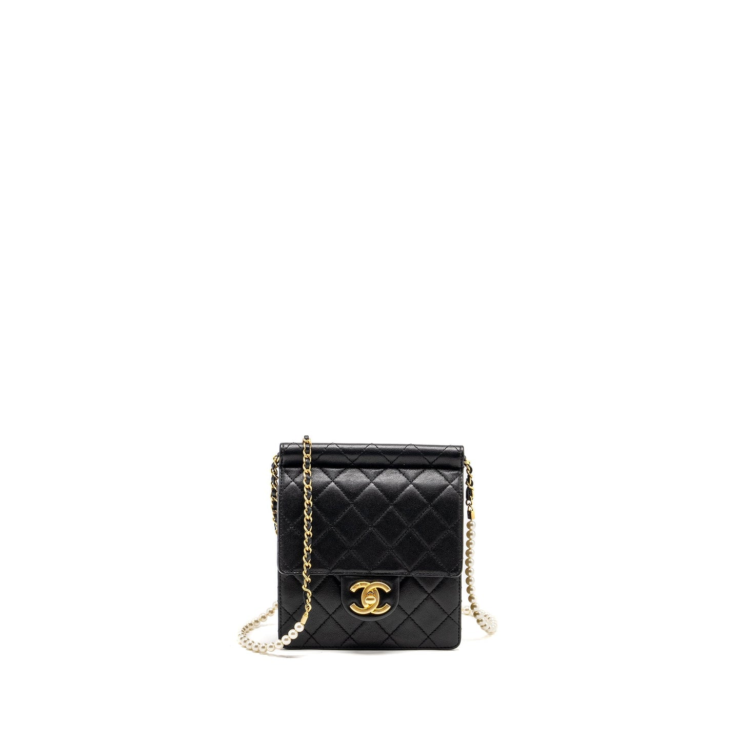 Chanel 19S Pearl Quilted Vertical Flap Lambskin Black Shoulder Bag
