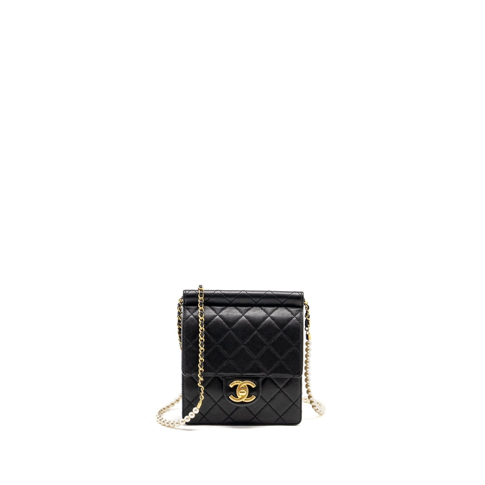 Chanel 19S Pearl Quilted Vertical Flap Lambskin Black Shoulder Bag
