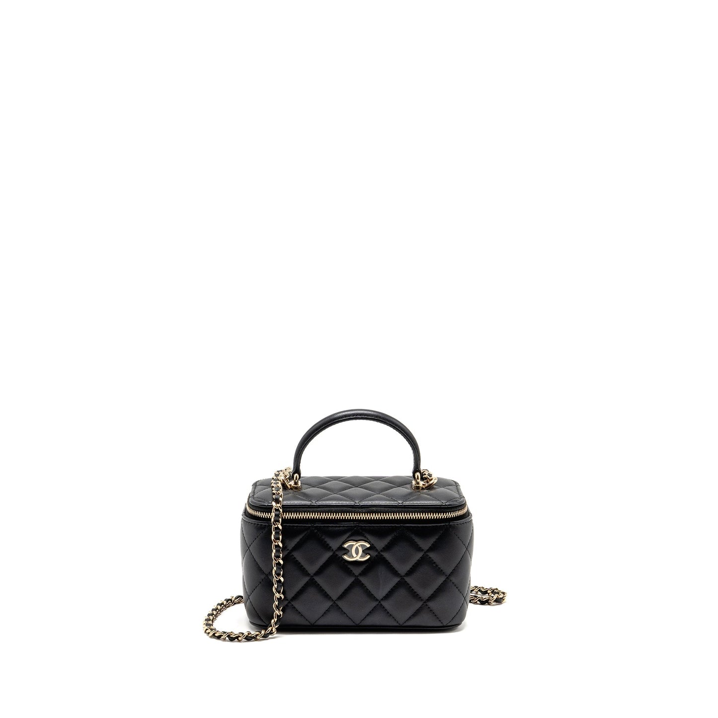 Chanel Top Handle Long Vanity Lambskin LGHW Black Handbag 10