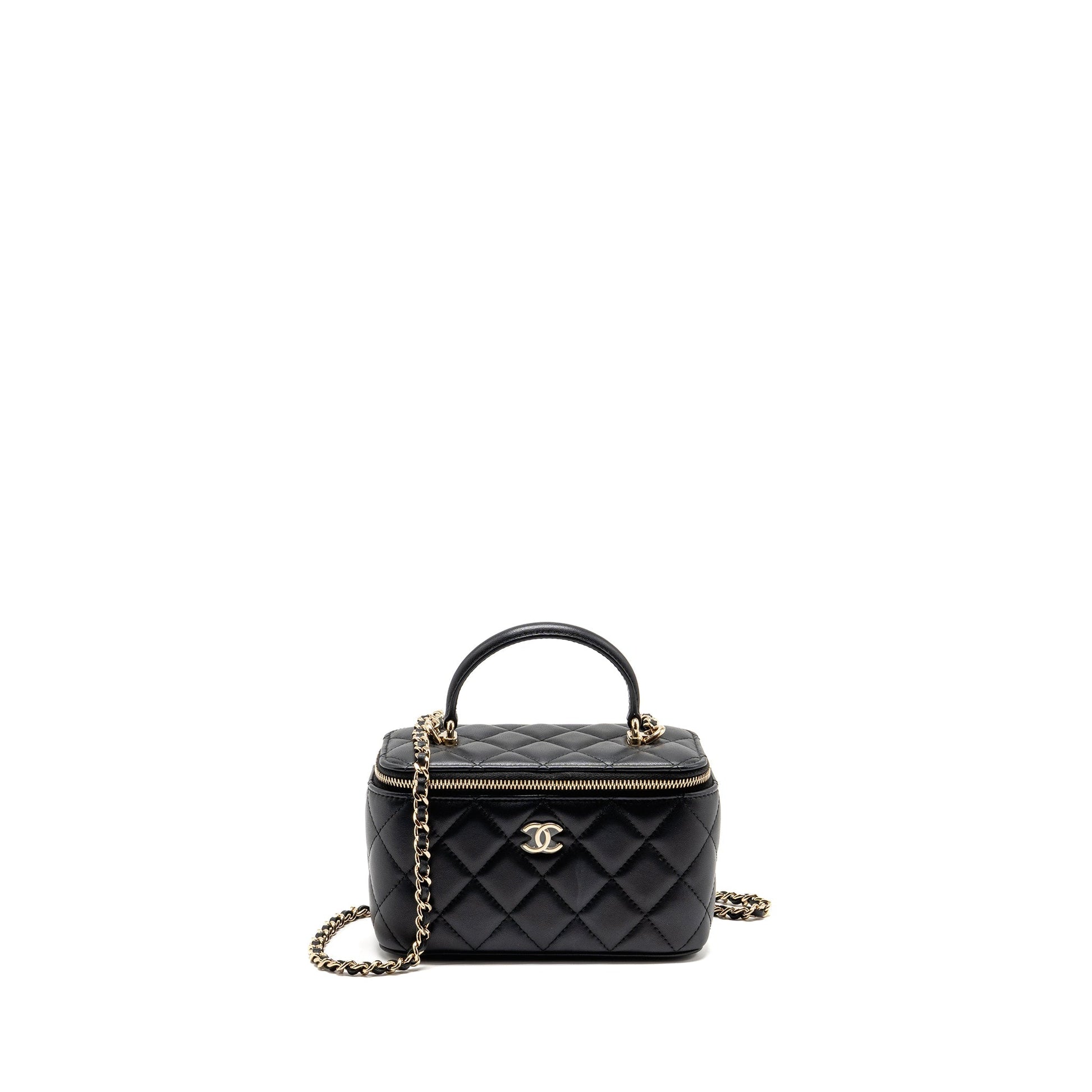 Chanel Top Handle Long Vanity Lambskin LGHW Black Handbag 10